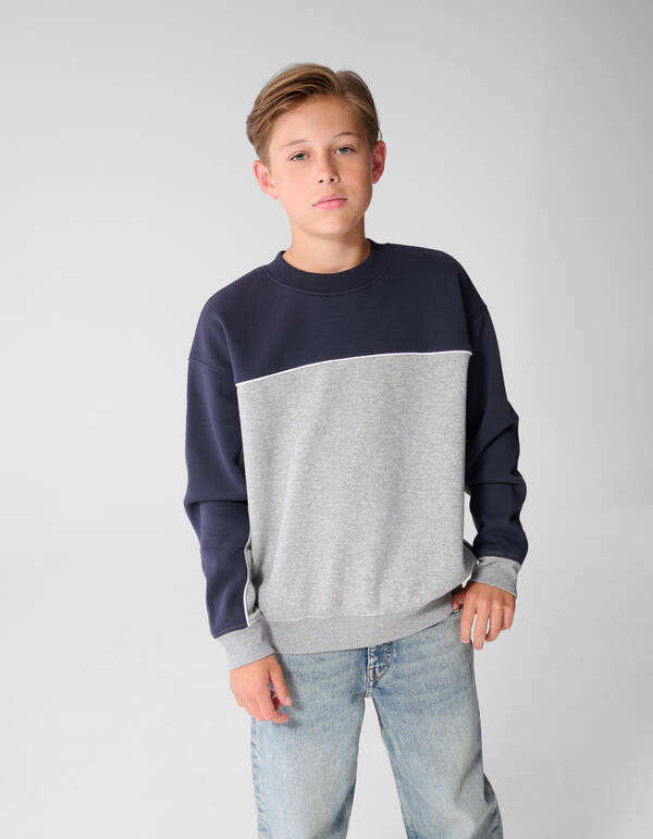 Oversized Piping Sweater Grijs/Donkerblauw SHOEBY BOYS