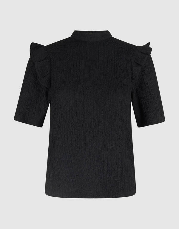 Crinkle Ruffle Top Zwart SHOEBY WOMEN
