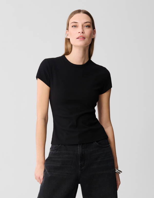 Rib T-shirt Zwart SHOEBY WOMEN