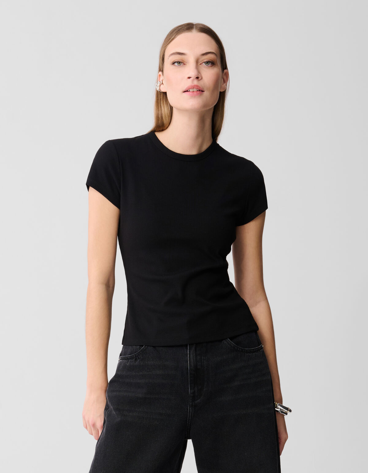 Rib T-shirt Zwart SHOEBY WOMEN