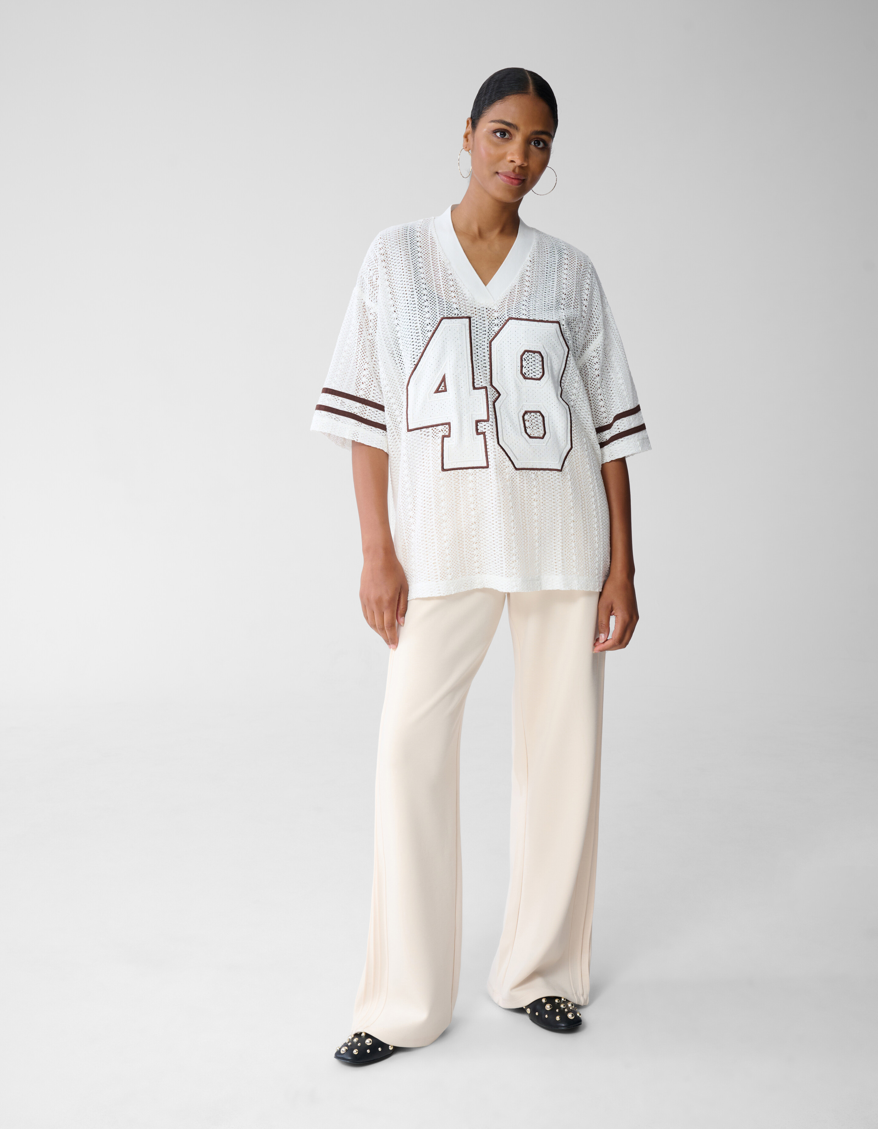 Oversized Baseball T-shirt Gebroken Wit By Fred SHOEBY WOMEN