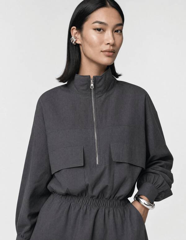 Peplum Jurk Donkergrijs SHOEBY WOMEN