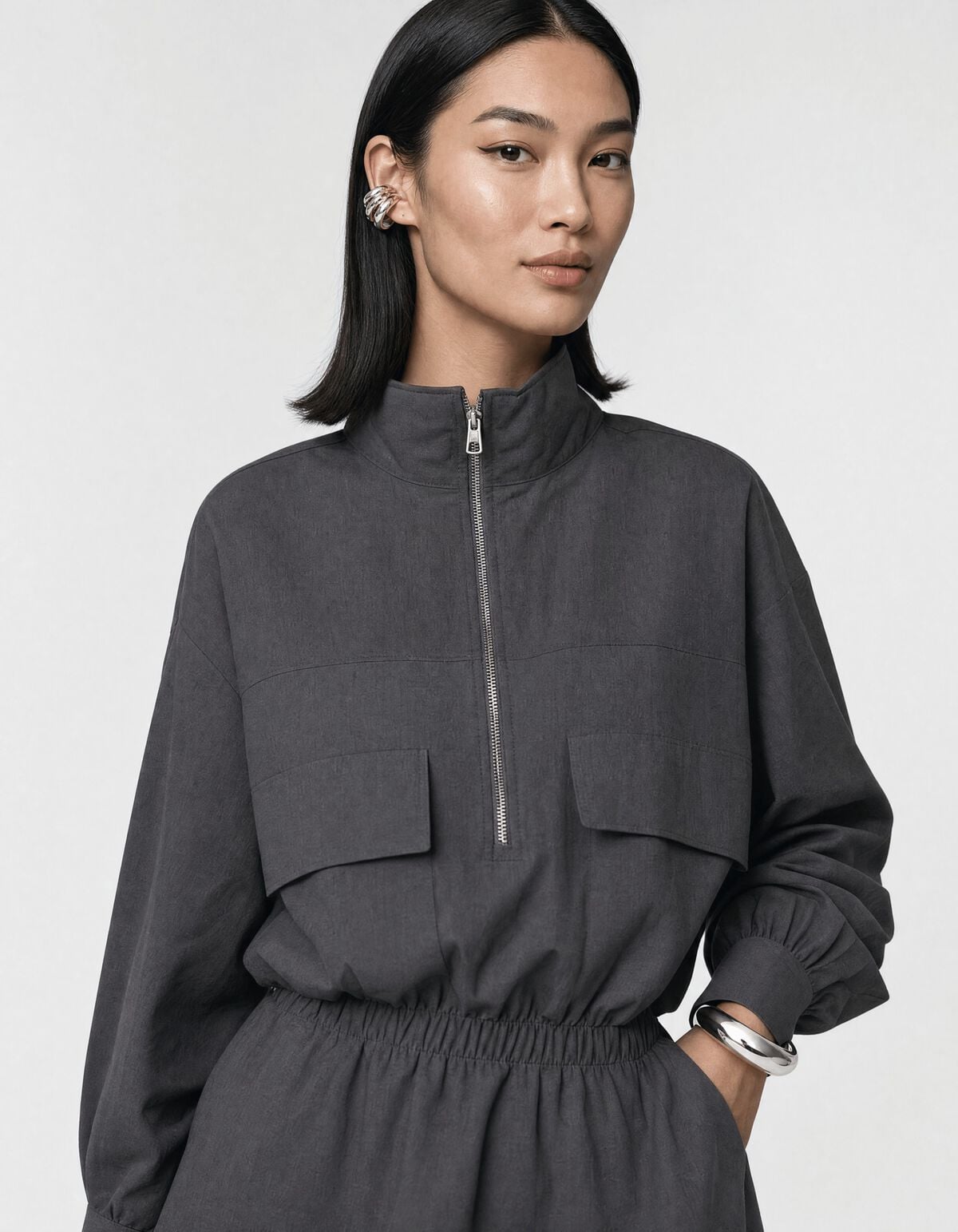Peplum Jurk Donkergrijs SHOEBY WOMEN