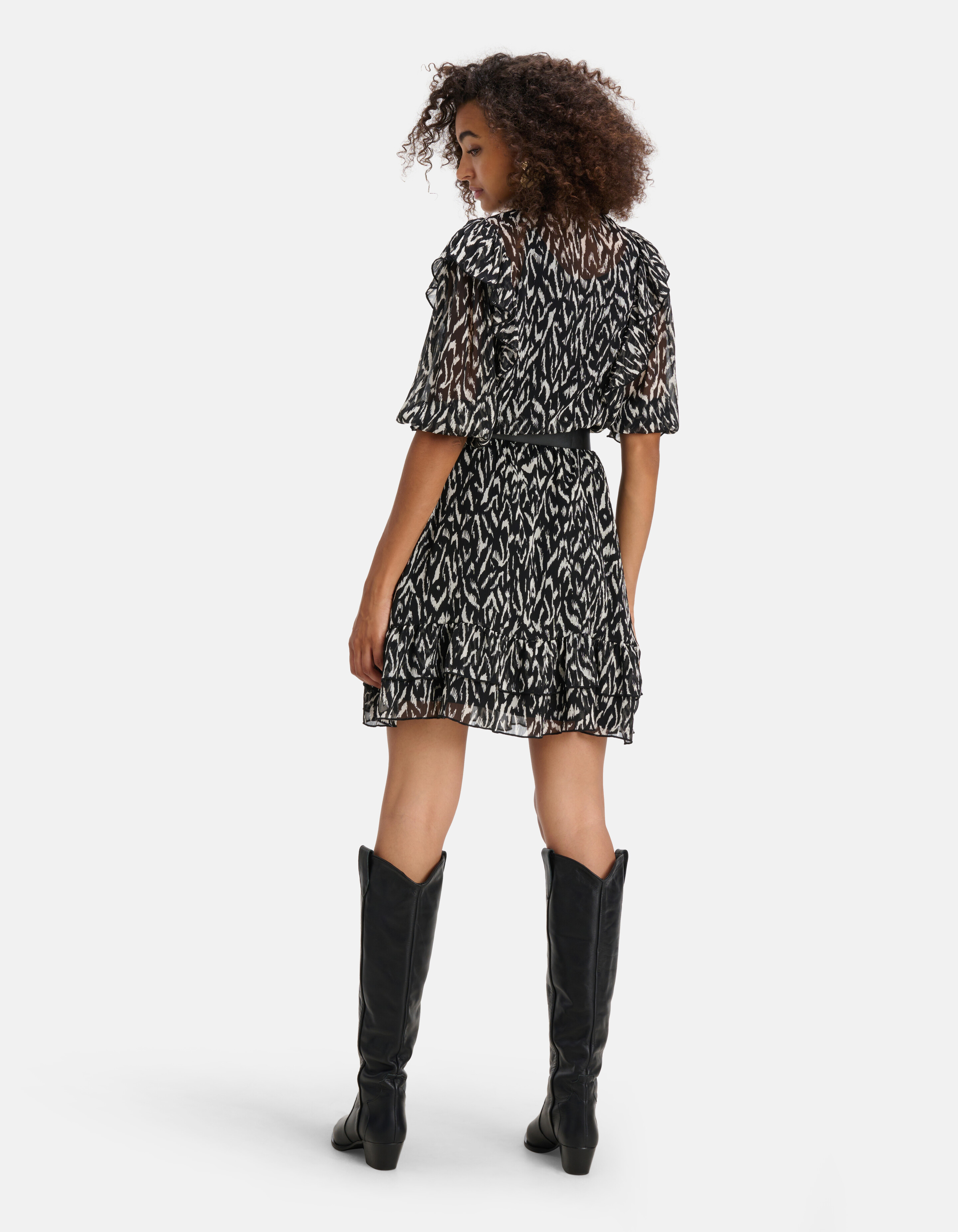 Grafische Chiffon Jurk Zwart/Wit SHOEBY WOMEN