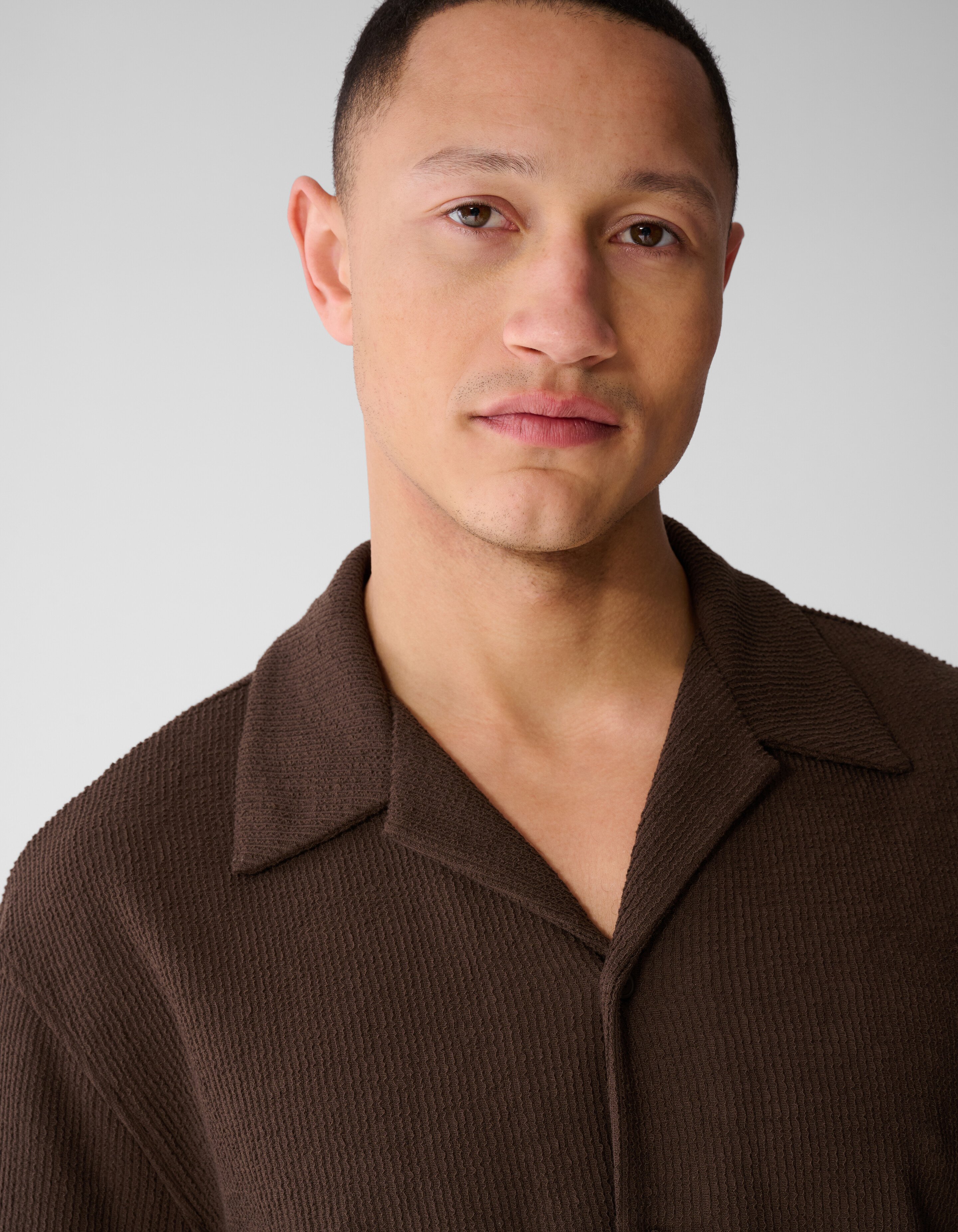 Rib Overhemd Donkerbruin SHOEBY MEN