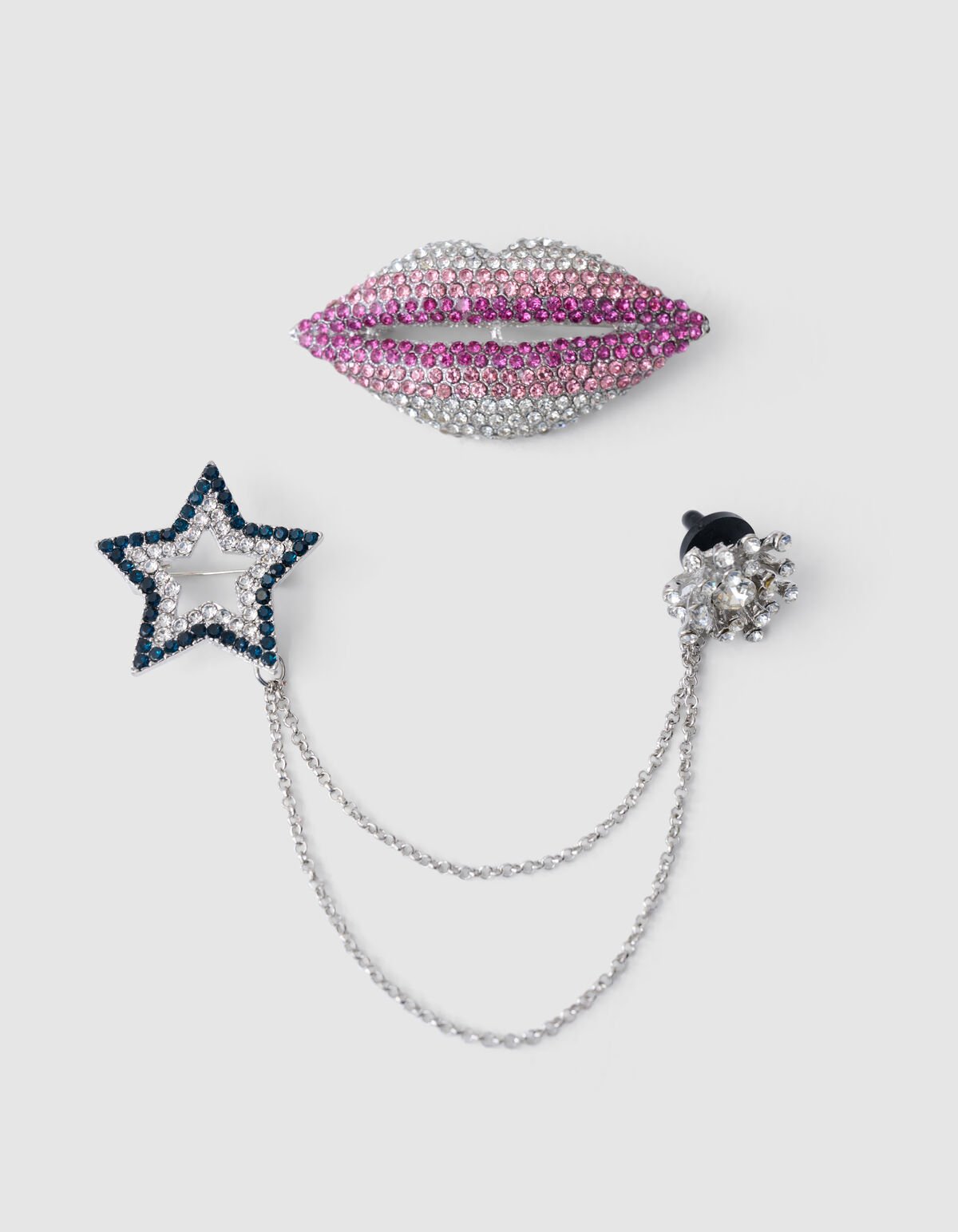 Lips/Star Strass Broche Set Zilver SHOEBY ACCESSOIRES