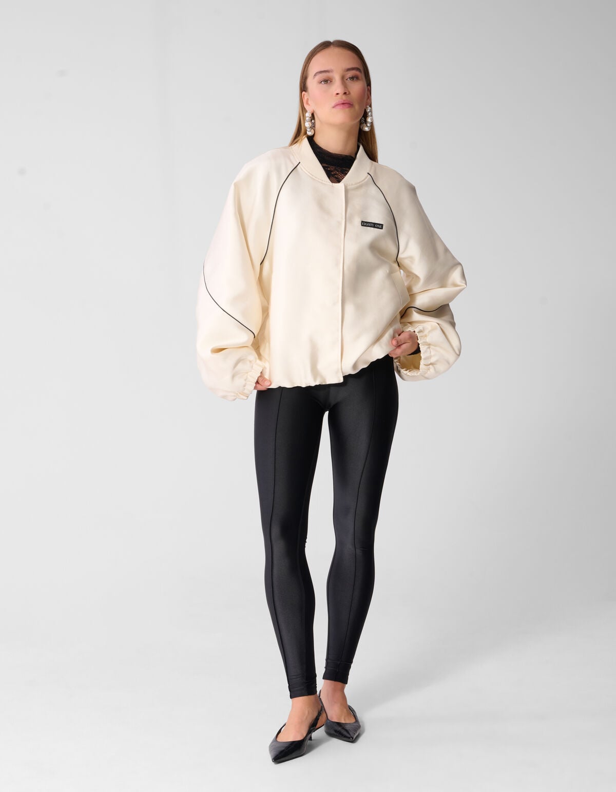 Oversized Sporty Piping Bomberjack Ecru SHOEBY WOMEN