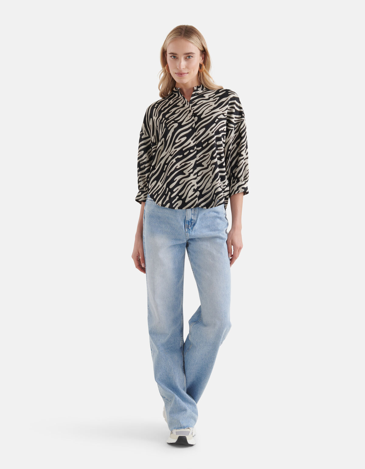 Zebra Burn Out Blouse Zwart/Wit SHOEBY WOMEN