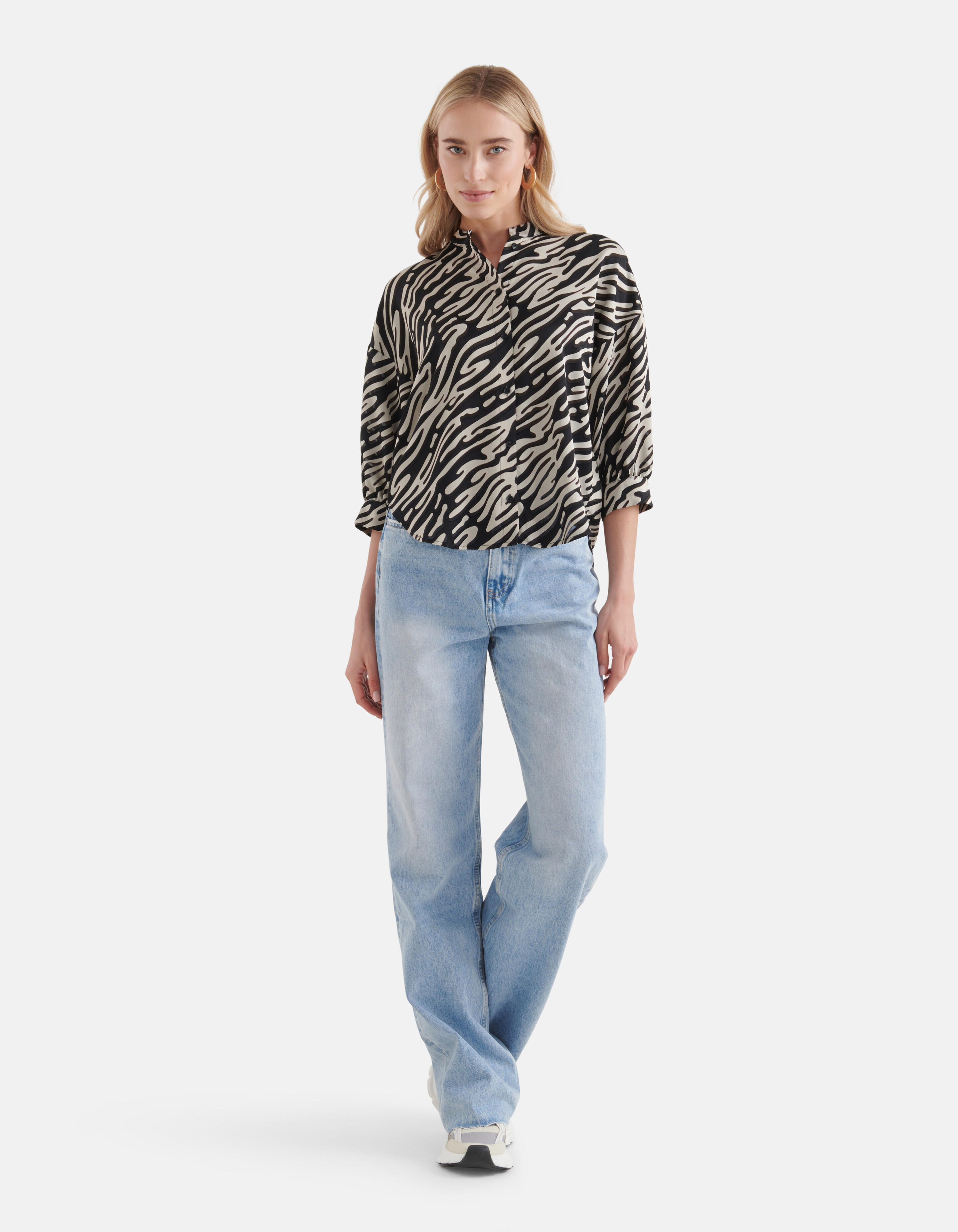Zebra Burn Out Blouse Zwart/Wit SHOEBY WOMEN