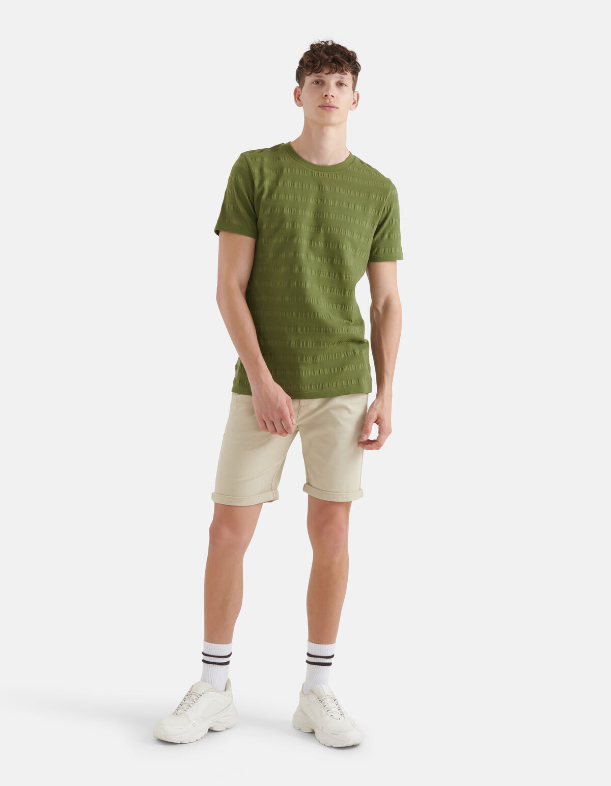 Crinkle T-shirt Donkergroen SHOEBY MEN