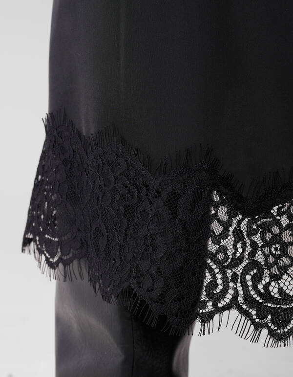 Kanten Satijnen Maxi Rok Zwart SHOEBY WOMEN