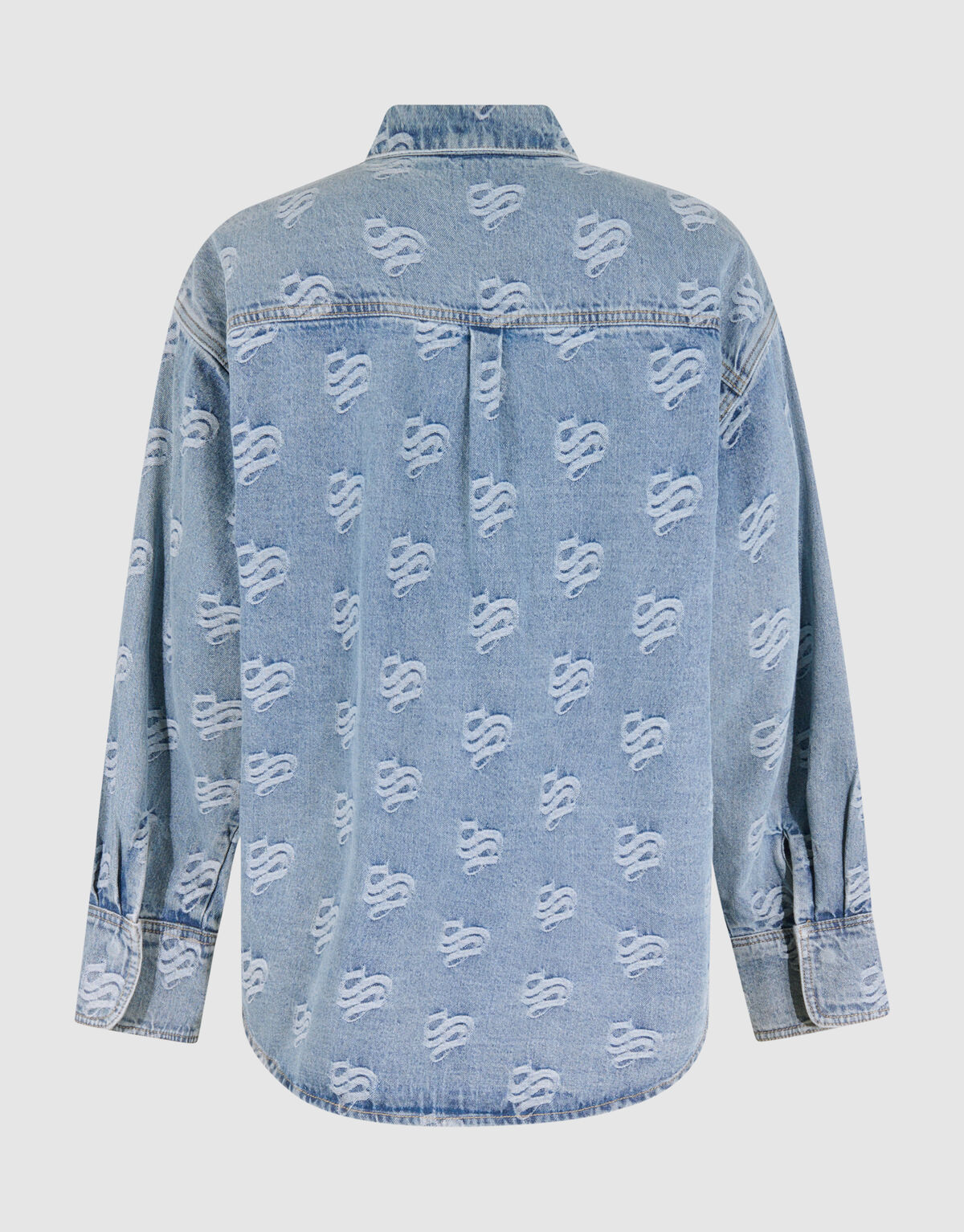 Jacquard Logo Denim Blouse Mediumstone SHOEBY WOMEN