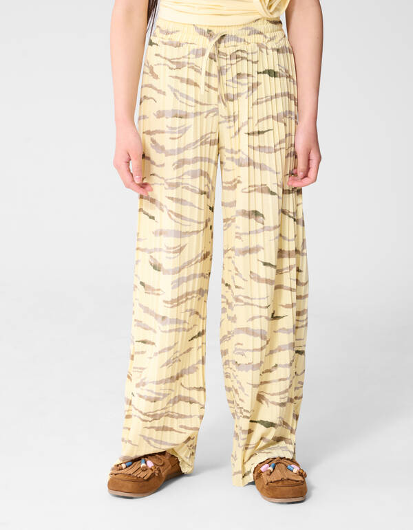 Tijger Pliss&eacute; Broek Lichtgeel SHOEBY GIRLS