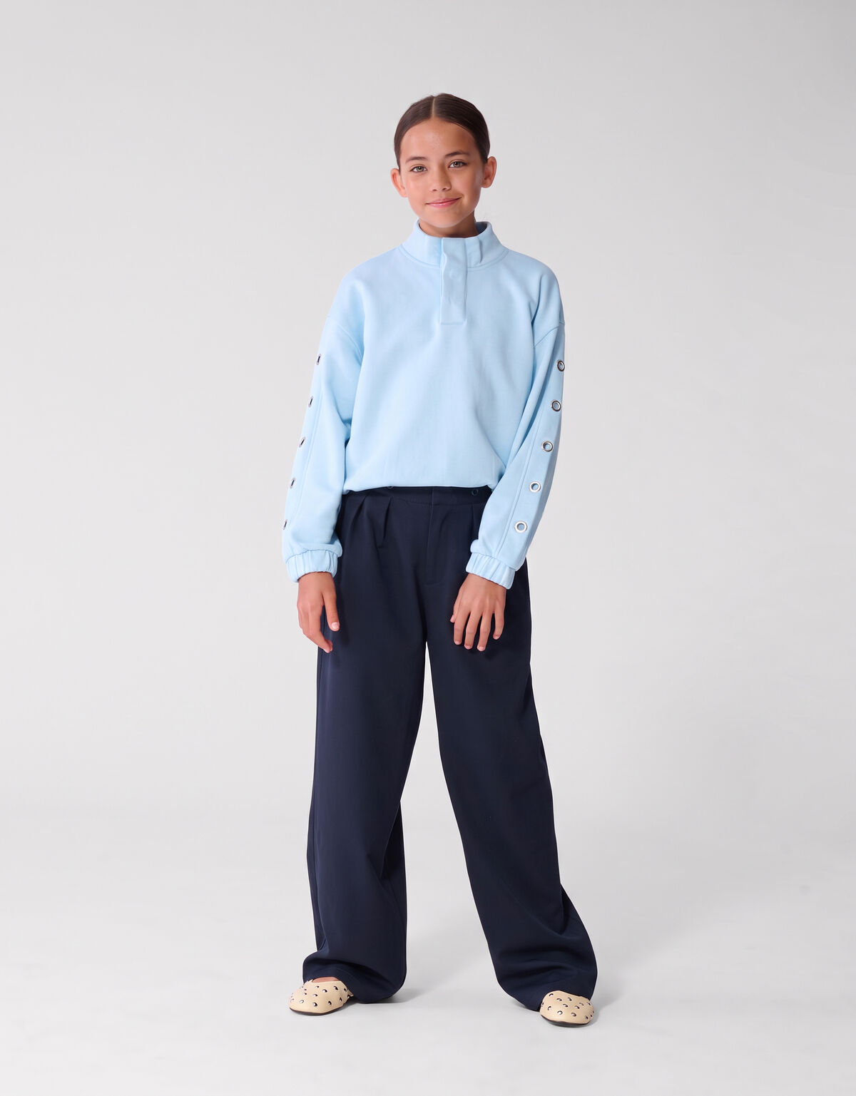 Eyelet Wide Leg Pantalon Donkerblauw SHOEBY GIRLS