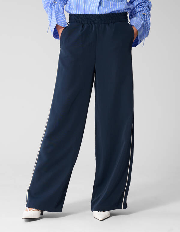 Sporty Piping Wide Leg Fit Broek Donkerblauw SHOEBY WOMEN