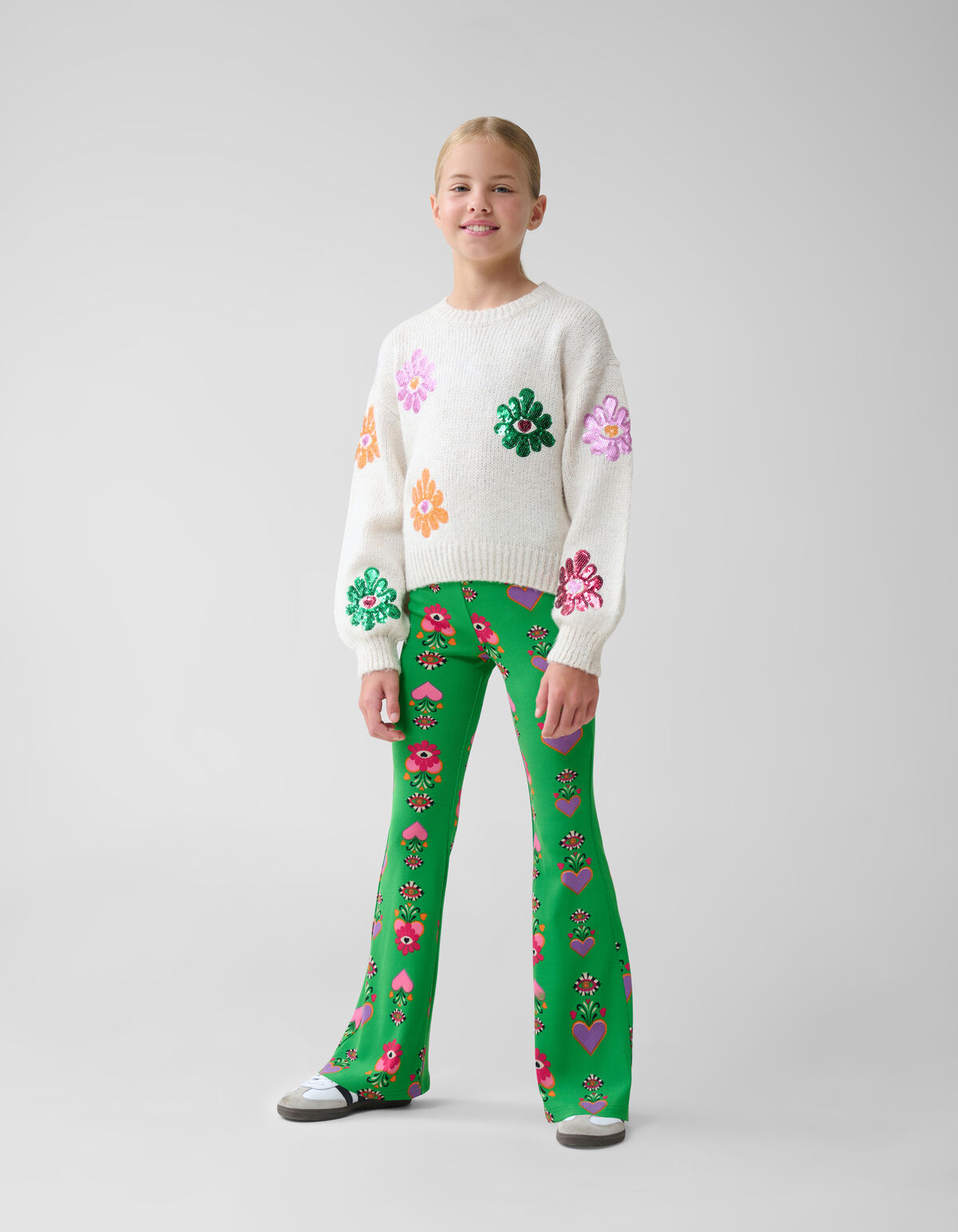 Printed Rib Flared Legging Groen SHOEBY GIRLS