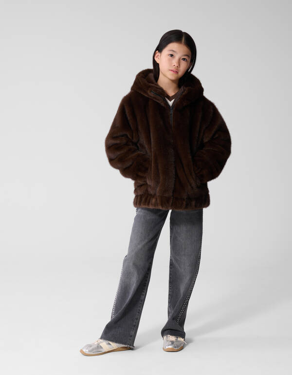 Fake Fur Jas Donkerbruin SHOEBY GIRLS