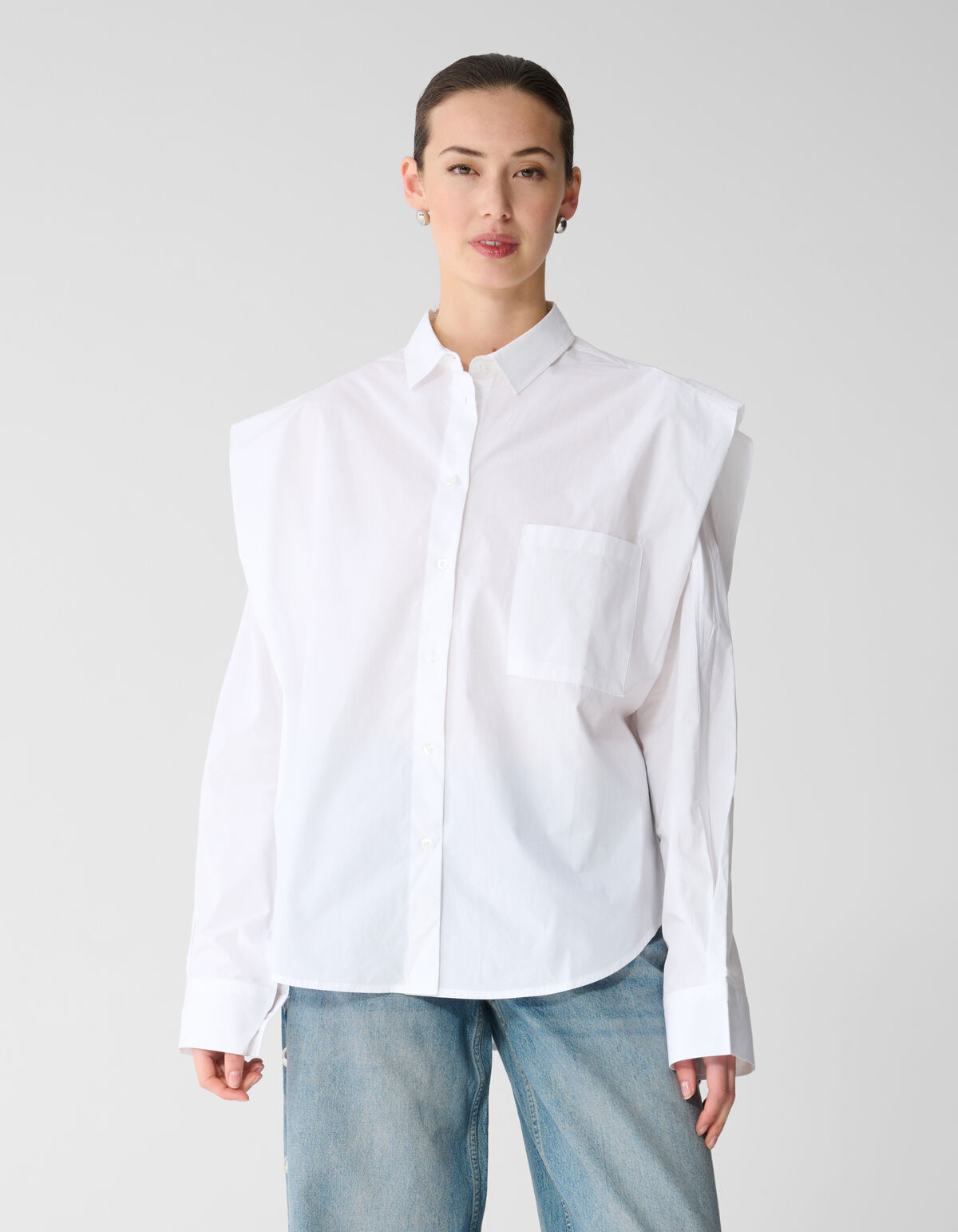 Pleat Poplin Blouse Wit SHOEBY WOMEN