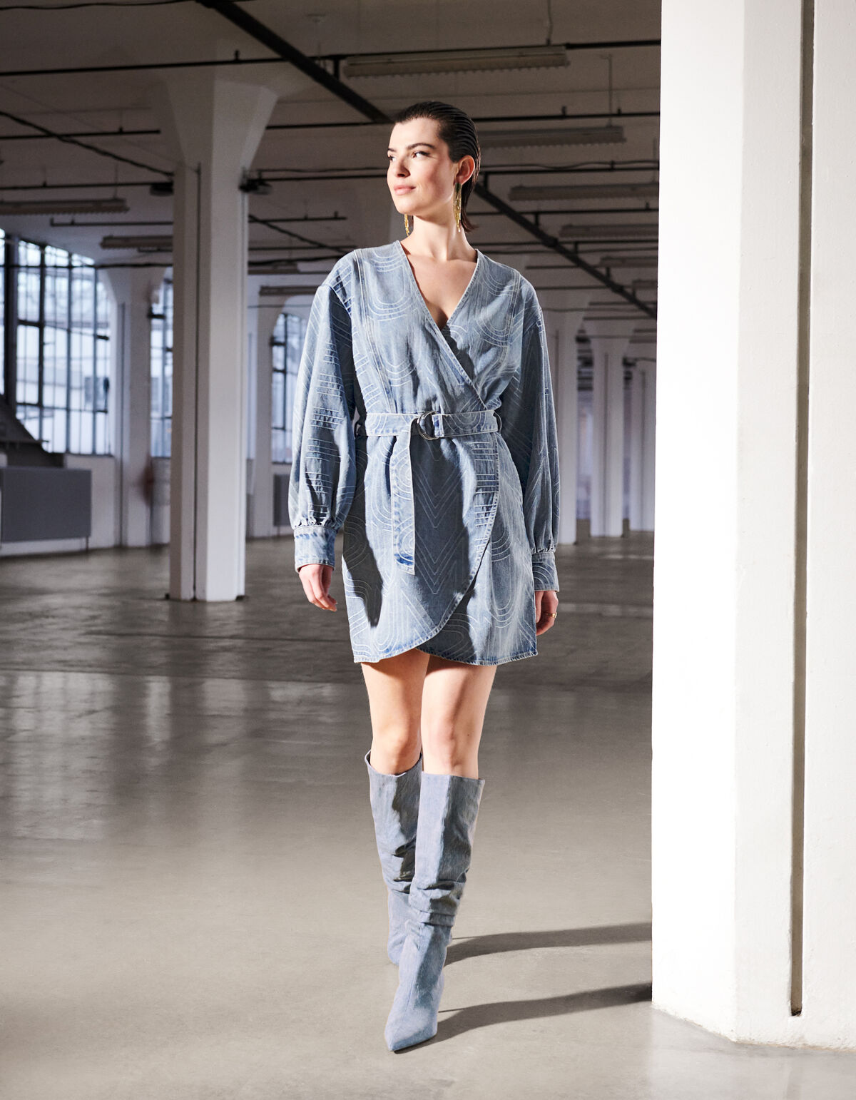 Jacquard Denim Jurk Mediumstone SHOEBY WOMEN