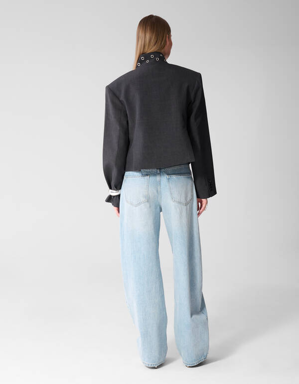 Cropped Eyelet Blazer Donkergrijs SHOEBY WOMEN