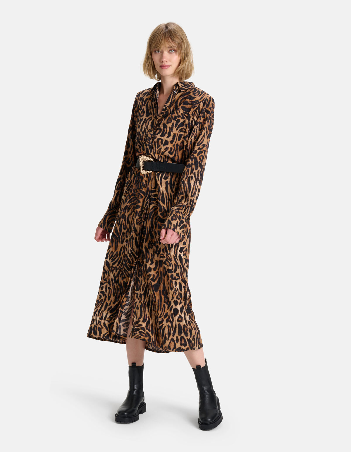 Leopard Midi Jurk Bruin SHOEBY WOMEN