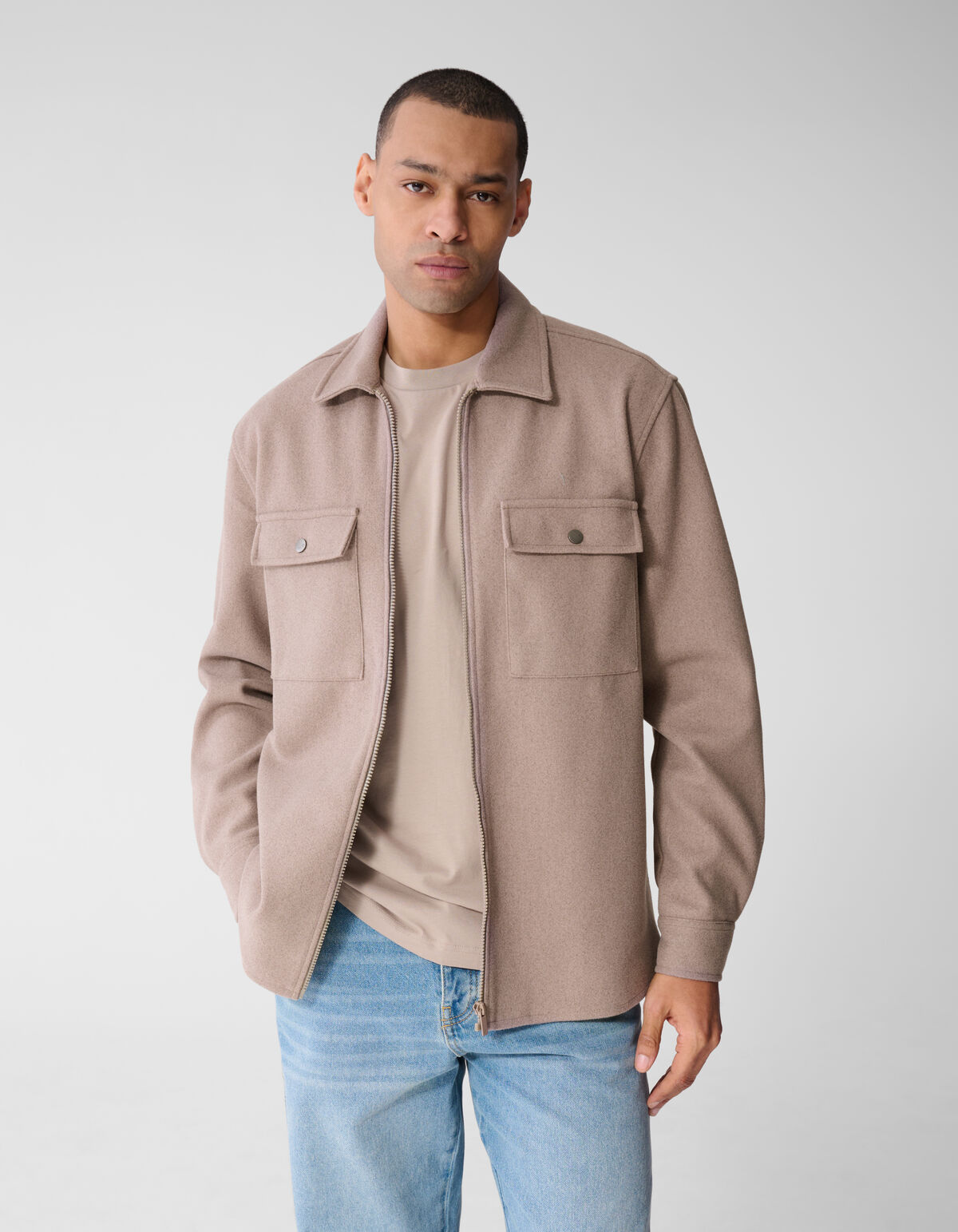 Soft Zip Overshirt Lichtbruin SHOEBY MEN