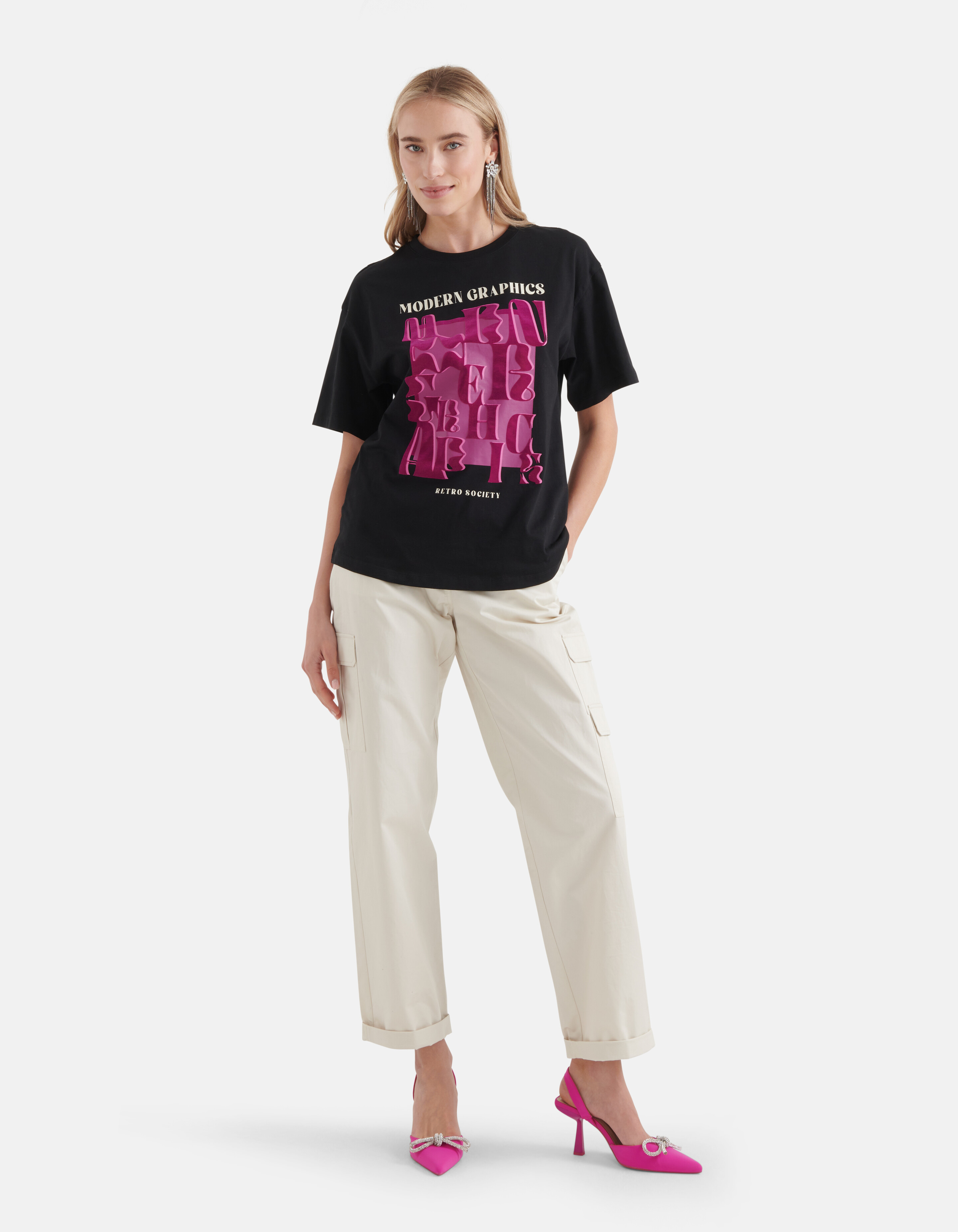 Grafisch Artwork T-shirt Zwart SHOEBY WOMEN