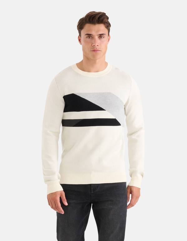 Grafische Jacquard Trui Gebroken Wit SHOEBY MEN