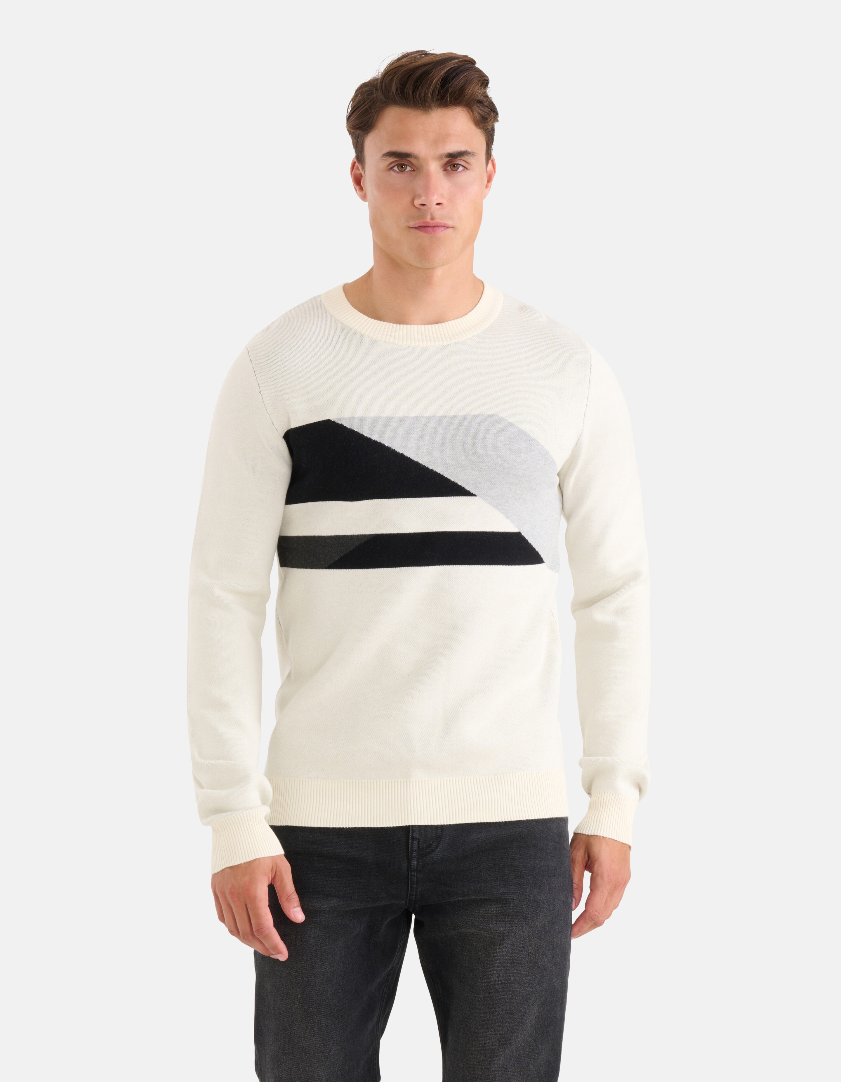 Grafische Jacquard Trui Gebroken Wit SHOEBY MEN