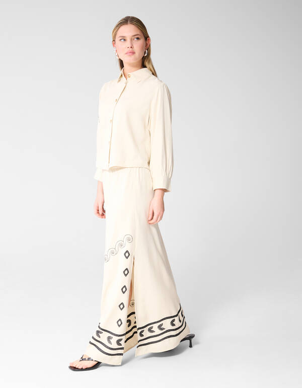 Sun Embroidery Maxi Rok Gebroken Wit SHOEBY WOMEN