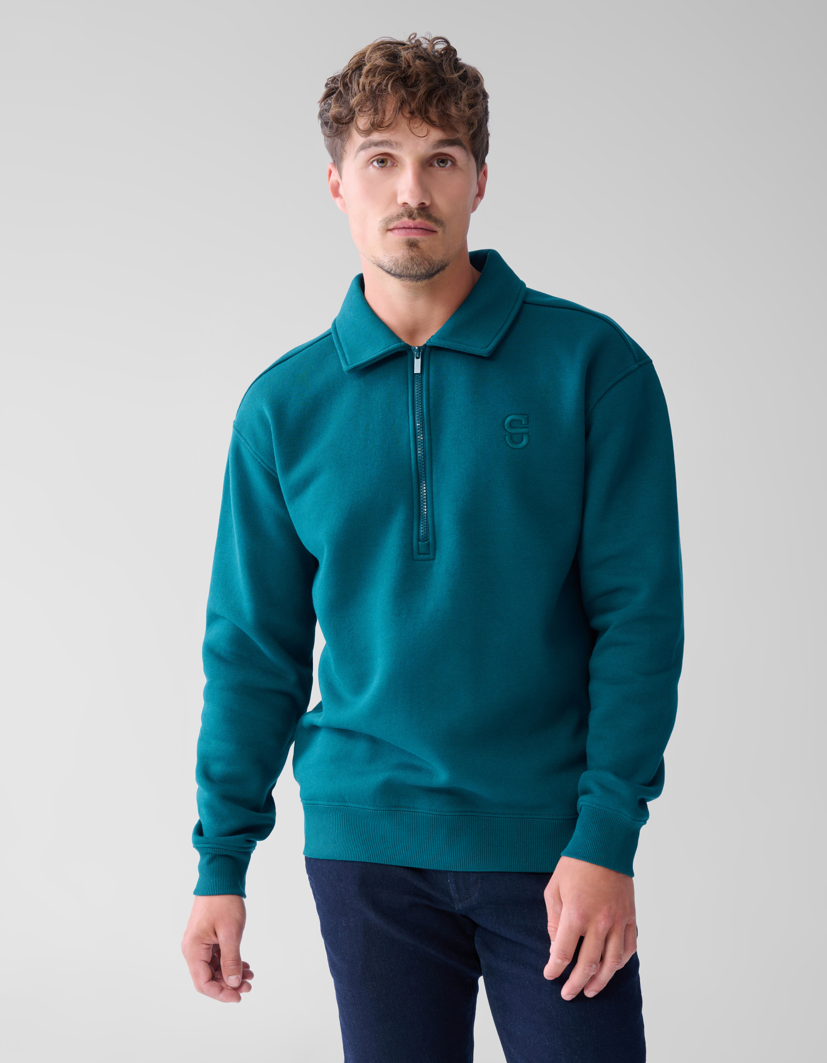 Zipper Badge Sweater Donkergroen SHOEBY MEN