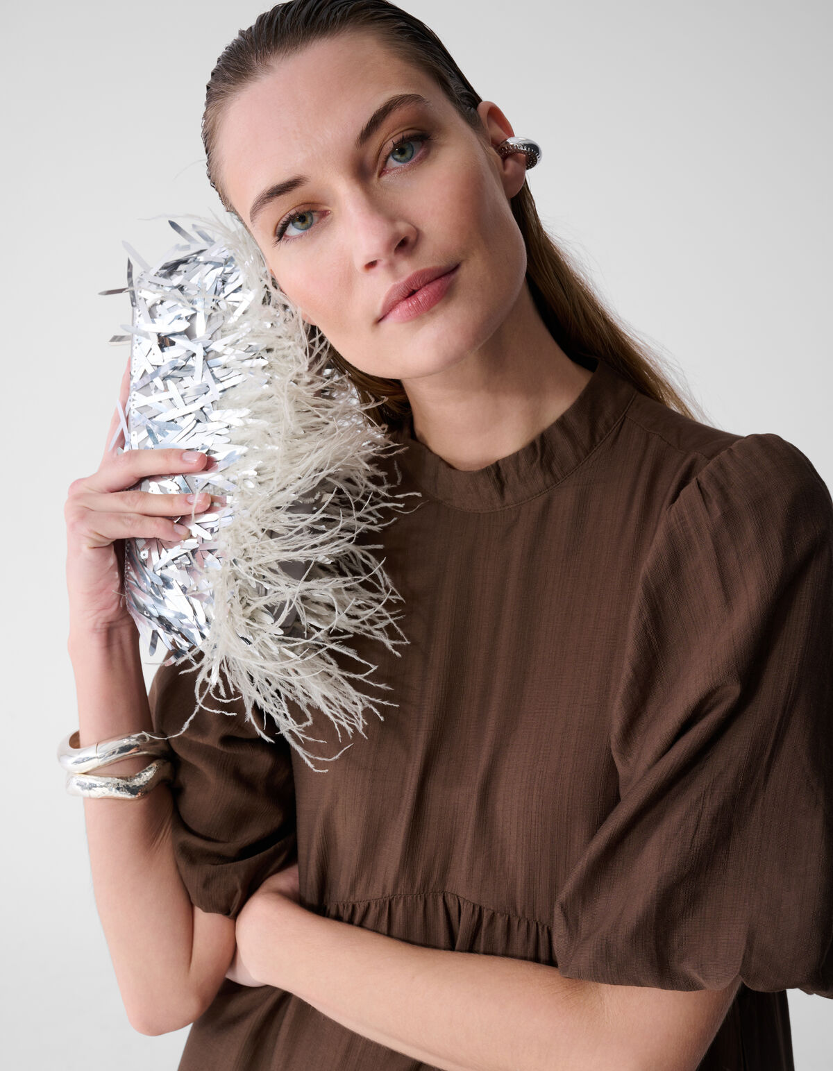 Ruffle Maxi Jurk Bruin SHOEBY WOMEN