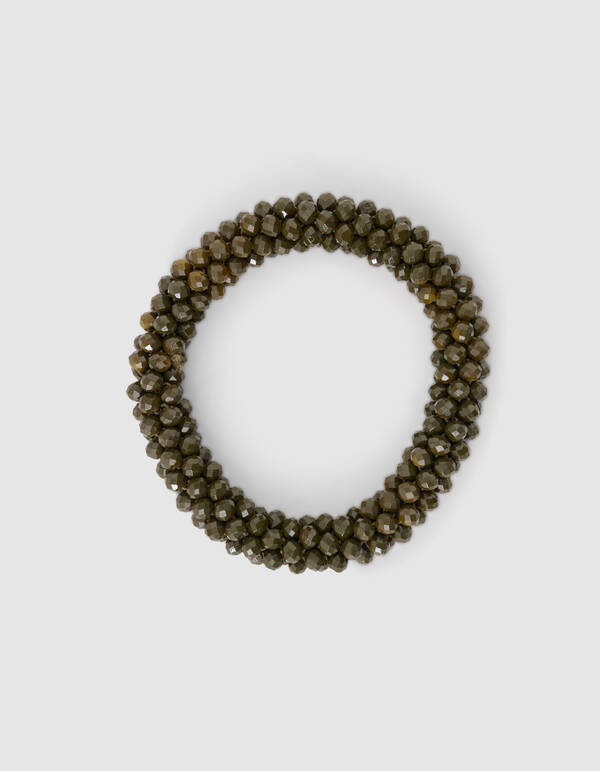 Beaded Haarelastiek Khaki SHOEBY ACCESSOIRES