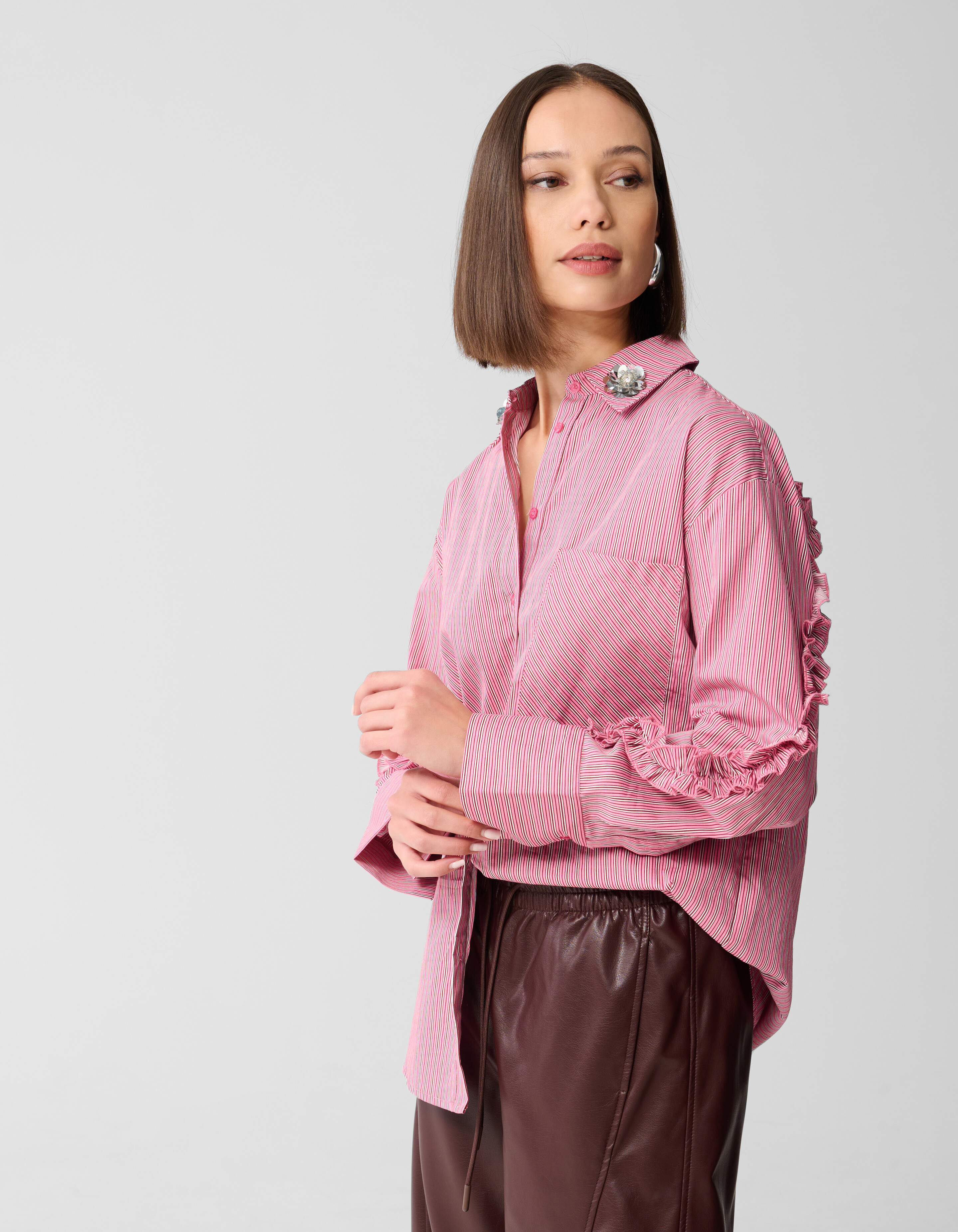 Oversized Pinstripe Flower Blouse Lichtroze SHOEBY WOMEN