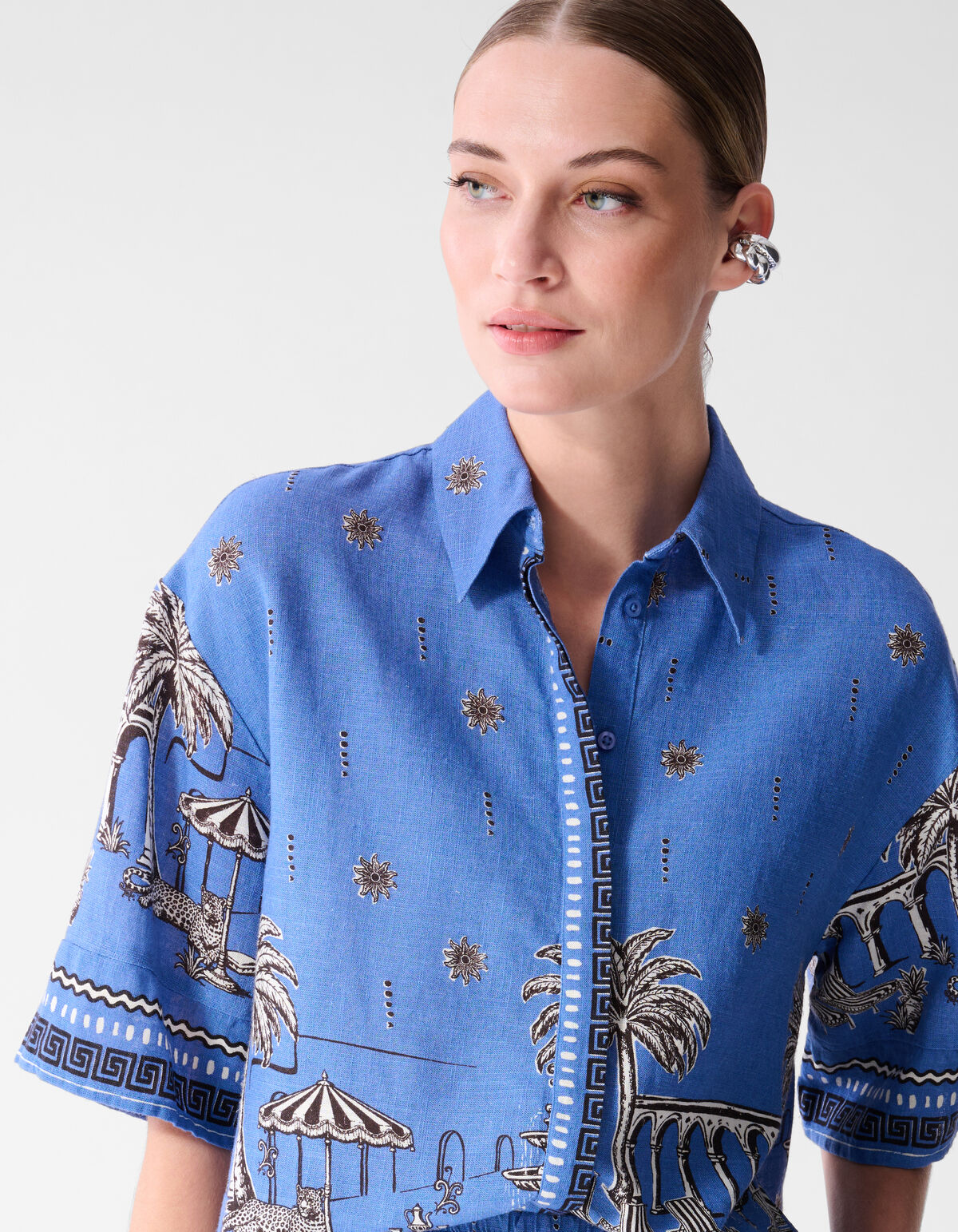 Palm Print Blouse Blauw SHOEBY WOMEN