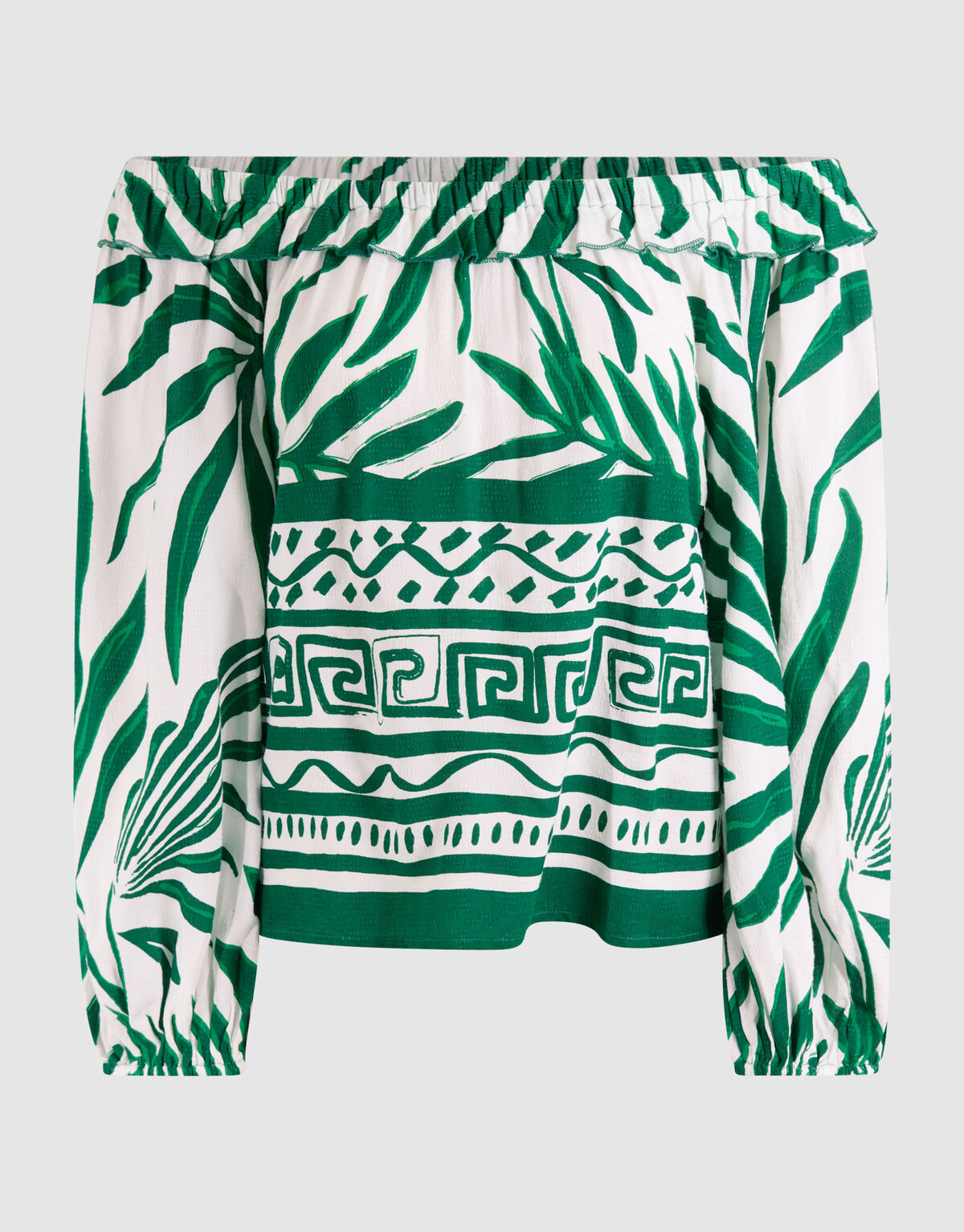 Printed Palm Off Shoulder Top Groen SHOEBY WOMEN