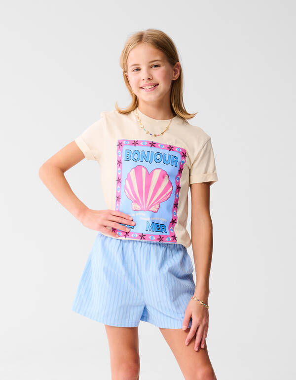 Bonjour Artwork T-shirt Gebroken Wit SHOEBY GIRLS
