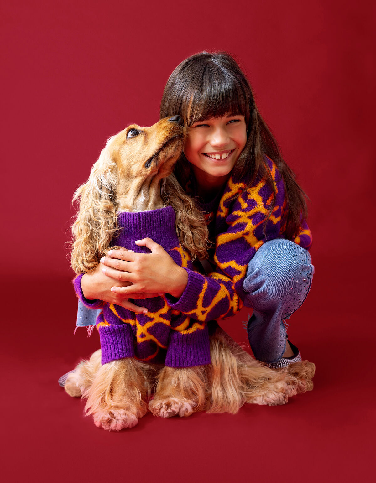 Heart Printed Meisjes Trui Paars By Furmey SHOEBY GIRLS