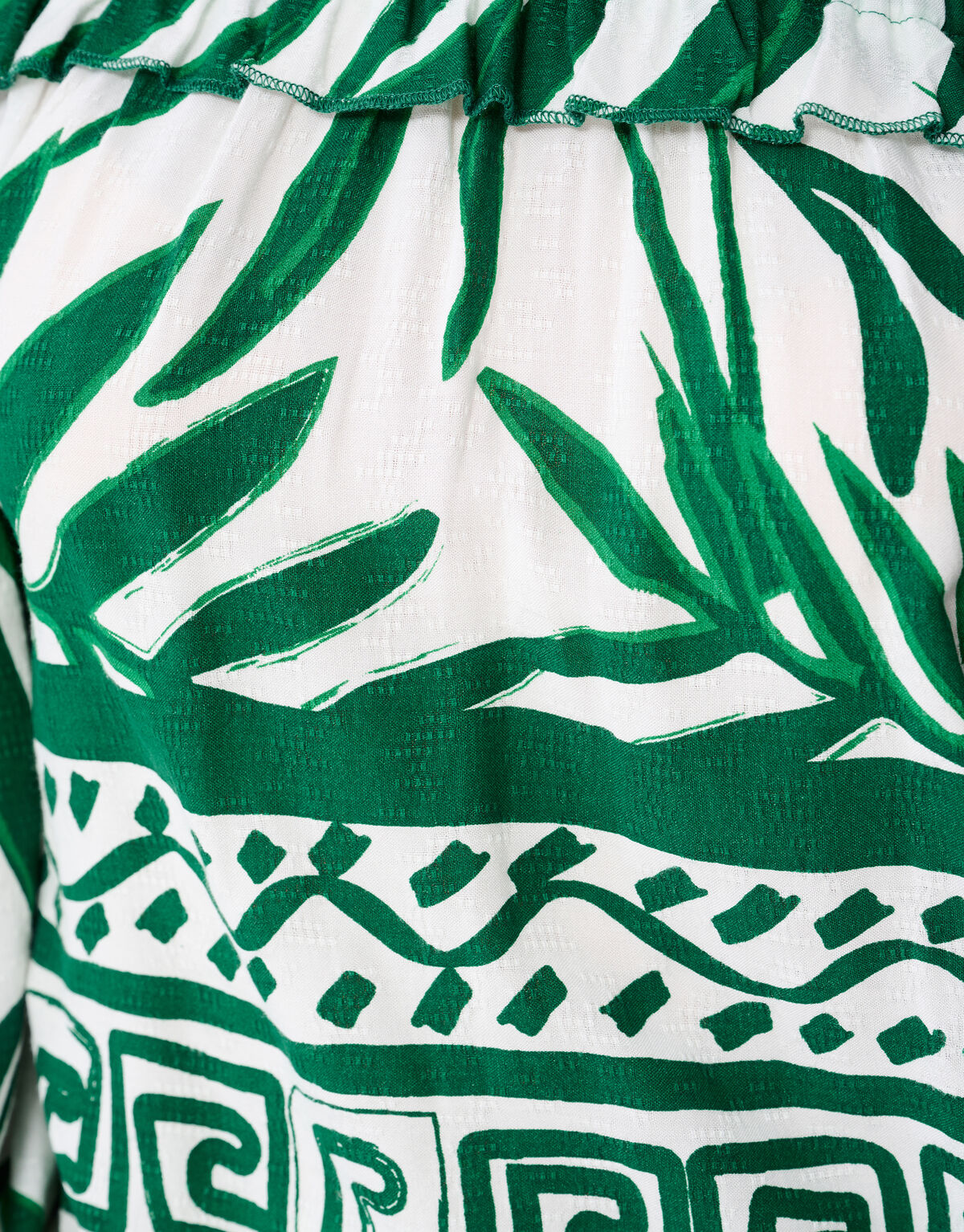 Printed Palm Off Shoulder Top Groen SHOEBY WOMEN