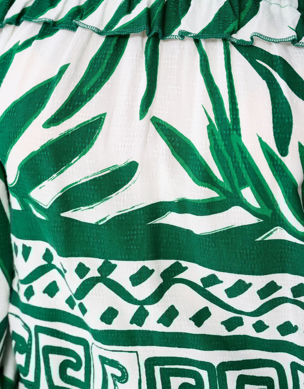 Printed Palm Off Shoulder Top Groen SHOEBY WOMEN