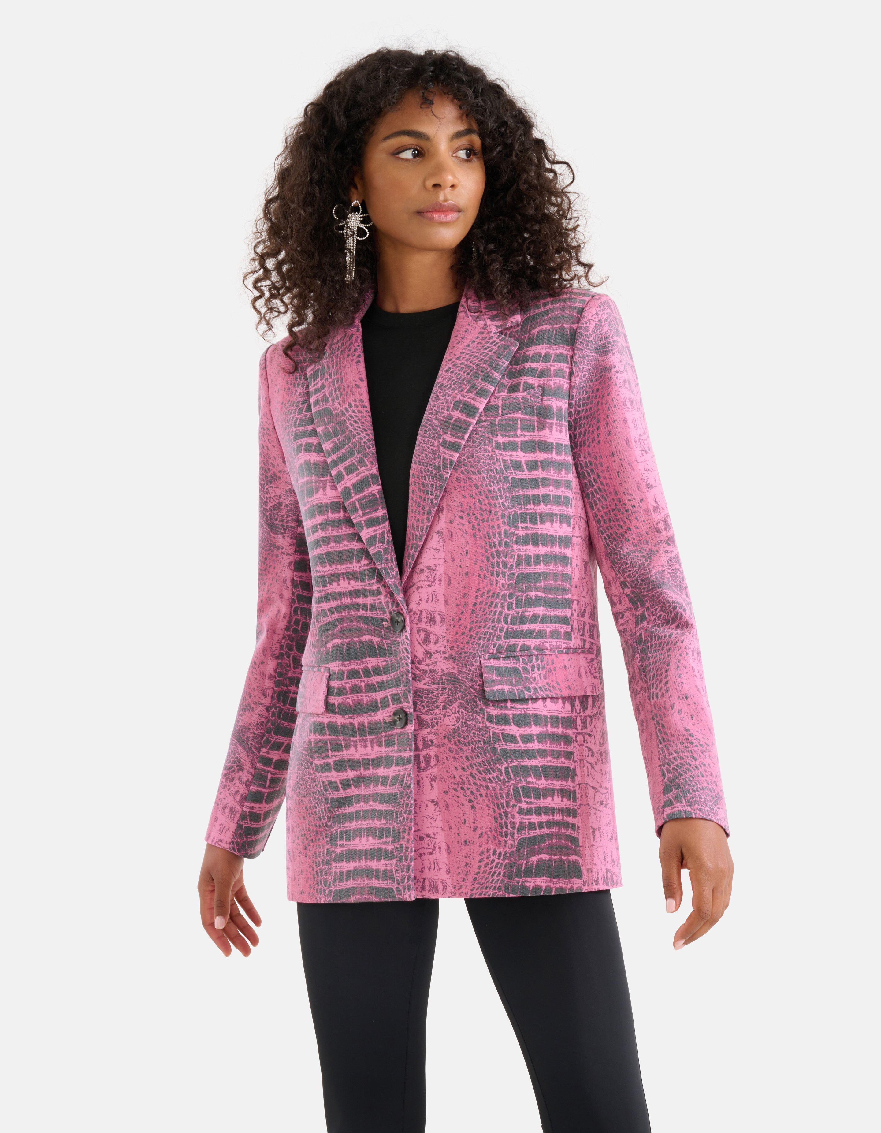 Oversized Croco Print Blazer Roze SHOEBY WOMEN