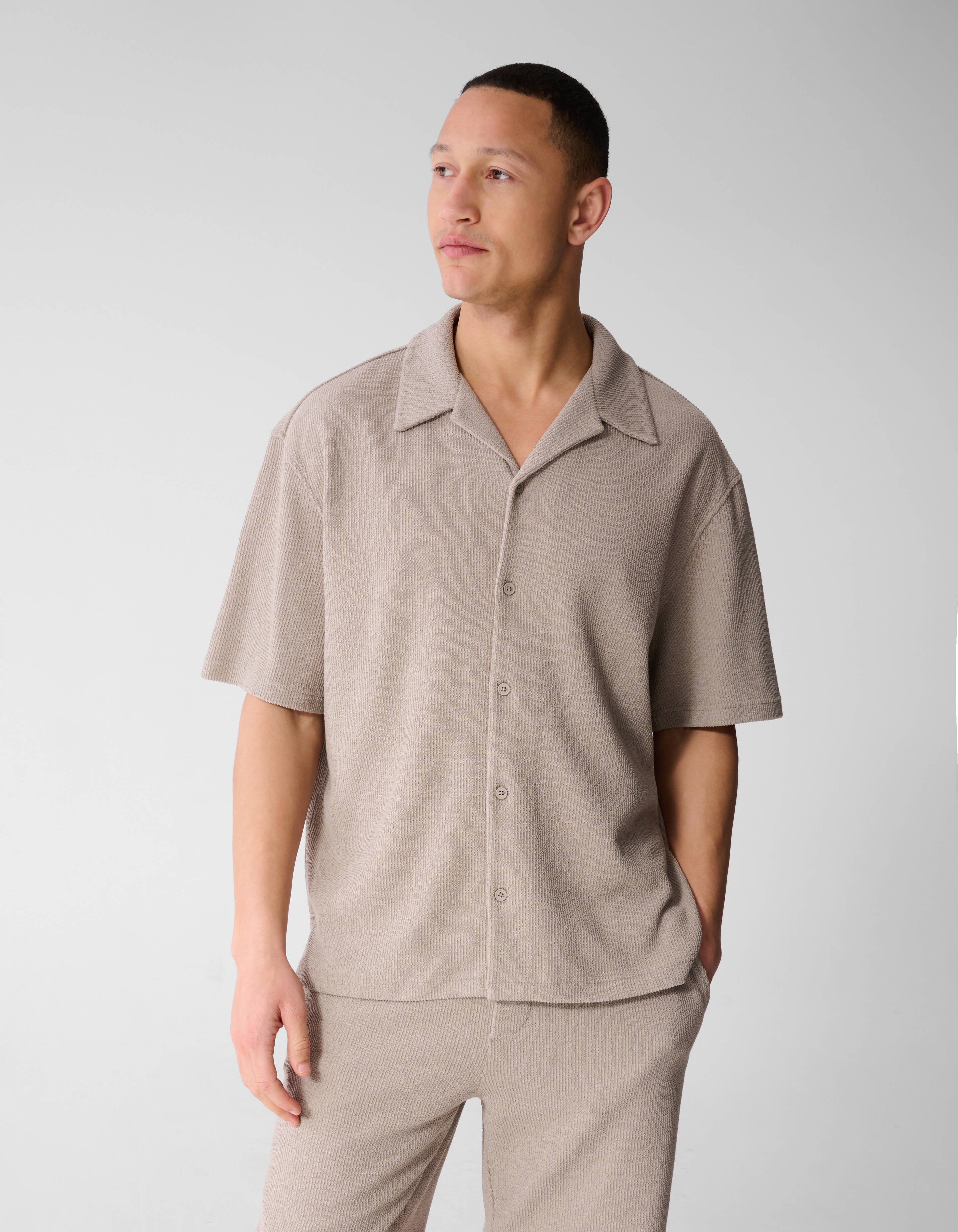 Rib Overhemd Lichtbruin SHOEBY MEN