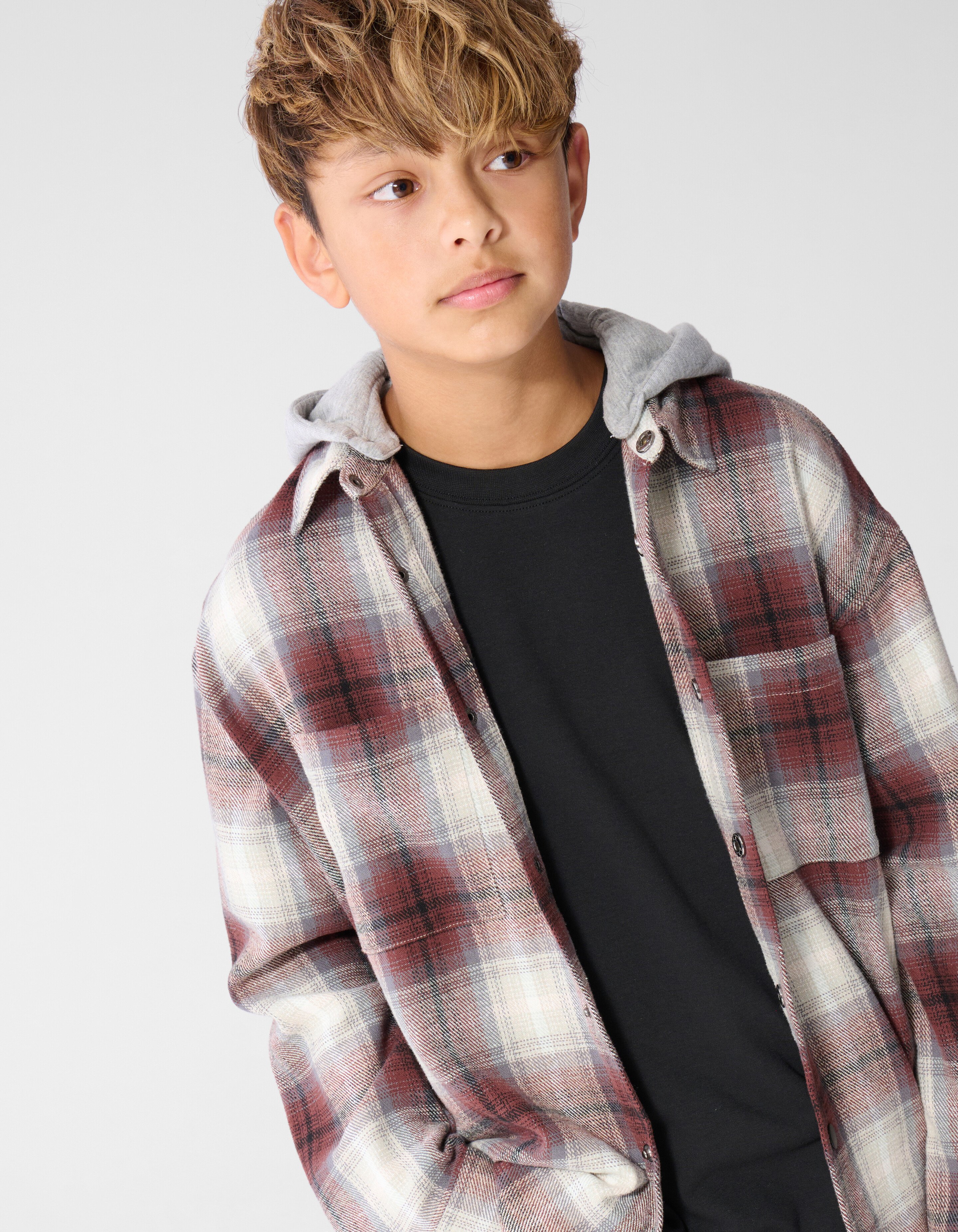Relaxed Hooded Check Overhemd Bruin SHOEBY BOYS