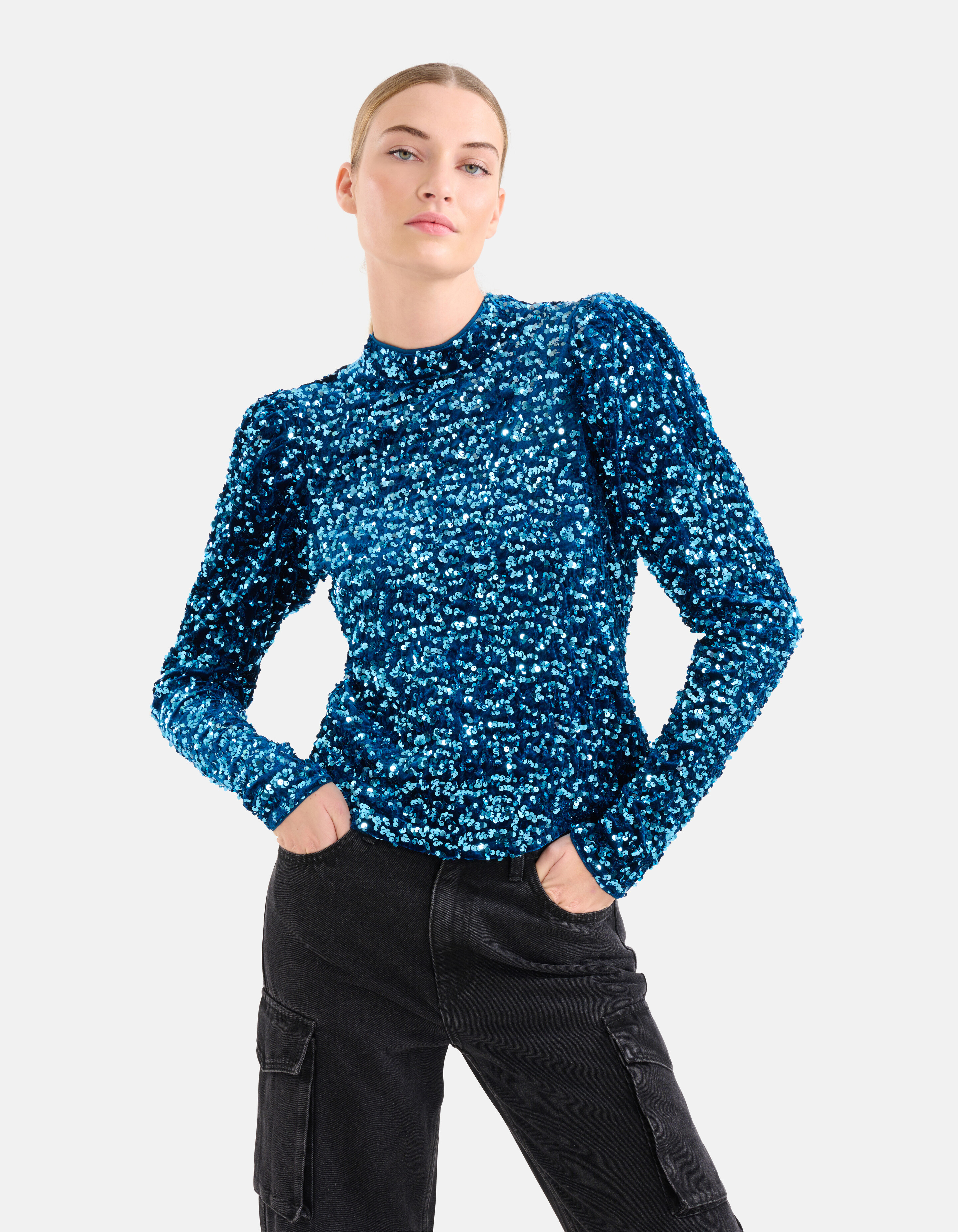 Pailletten Top Blauw SHOEBY WOMEN