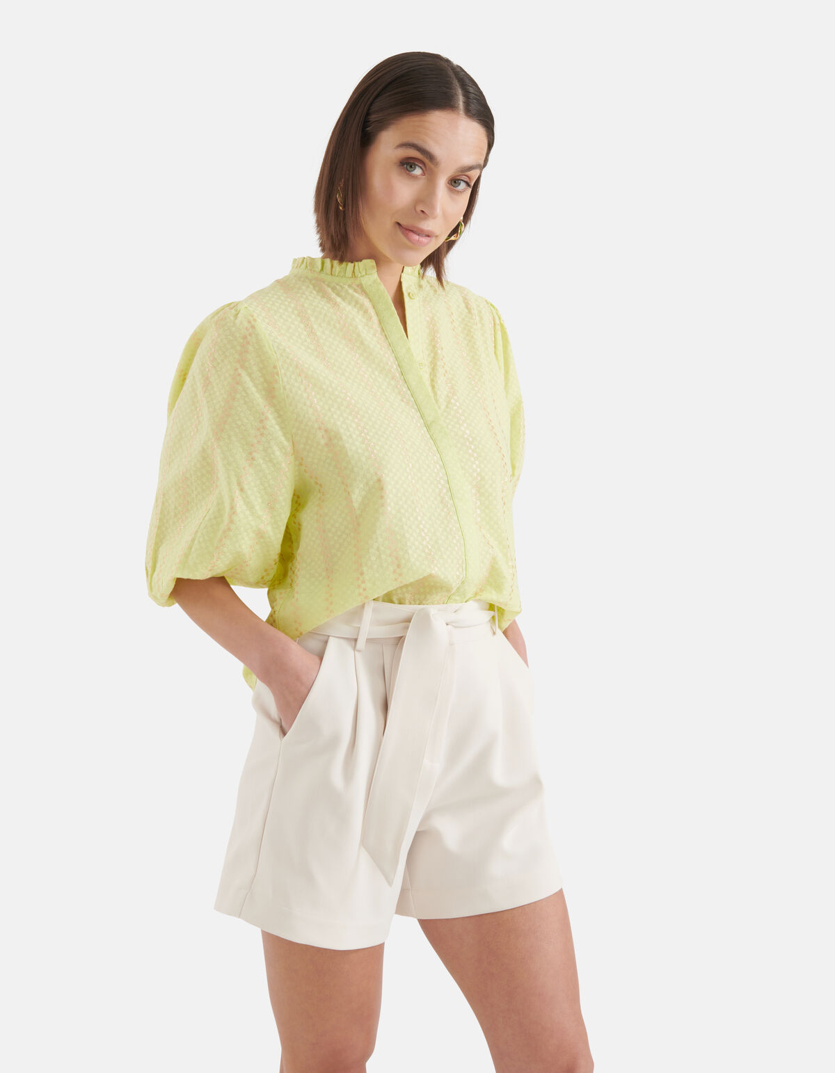 Lurex Detail Blouse Limoengroen SHOEBY WOMEN