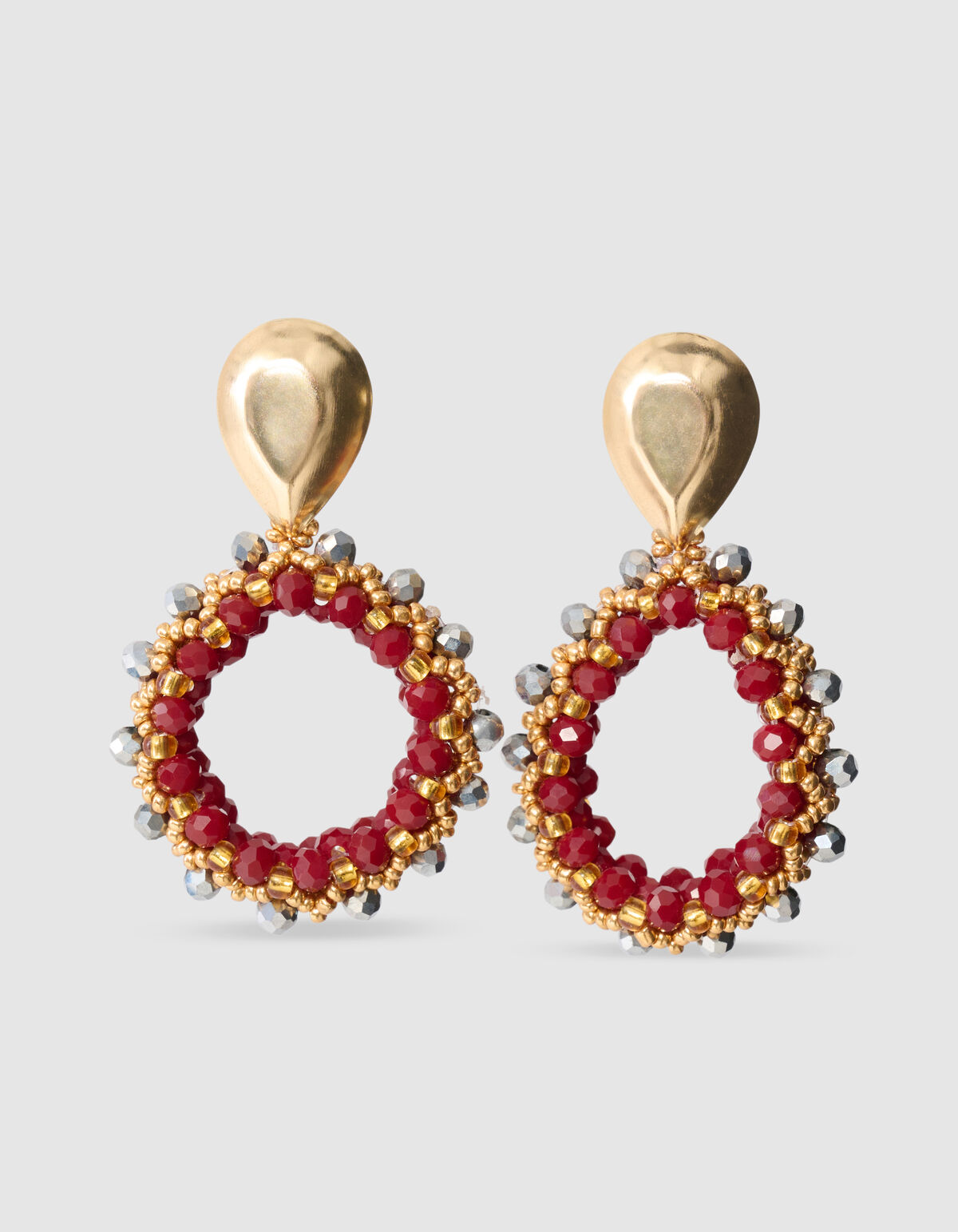 Beaded Oval Oorbellen Rood SHOEBY ACCESSOIRES