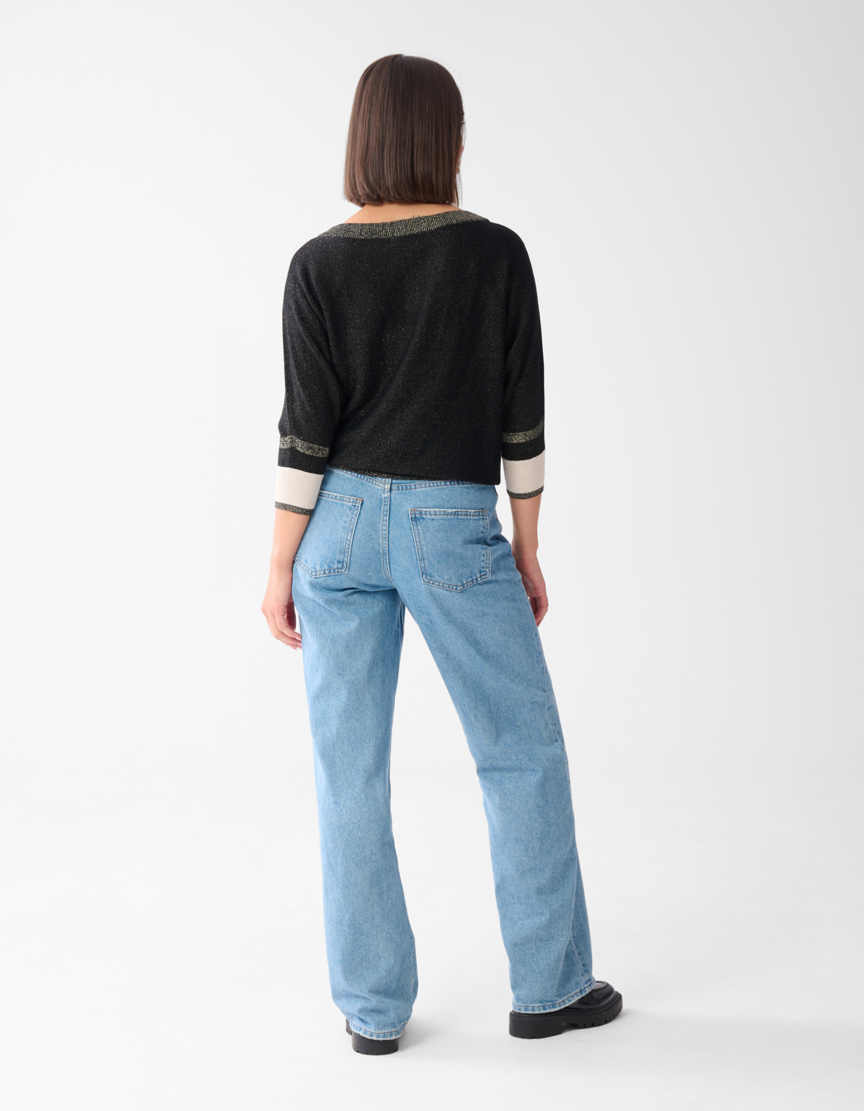Colorblock Glitter Batwing Trui Zwart SHOEBY WOMEN