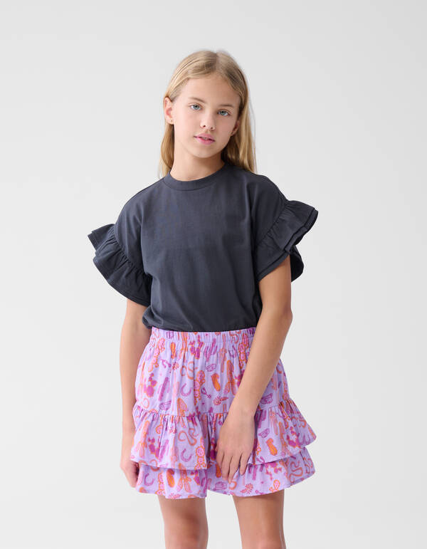 Ruffle T-shirt Donkergrijs SHOEBY GIRLS