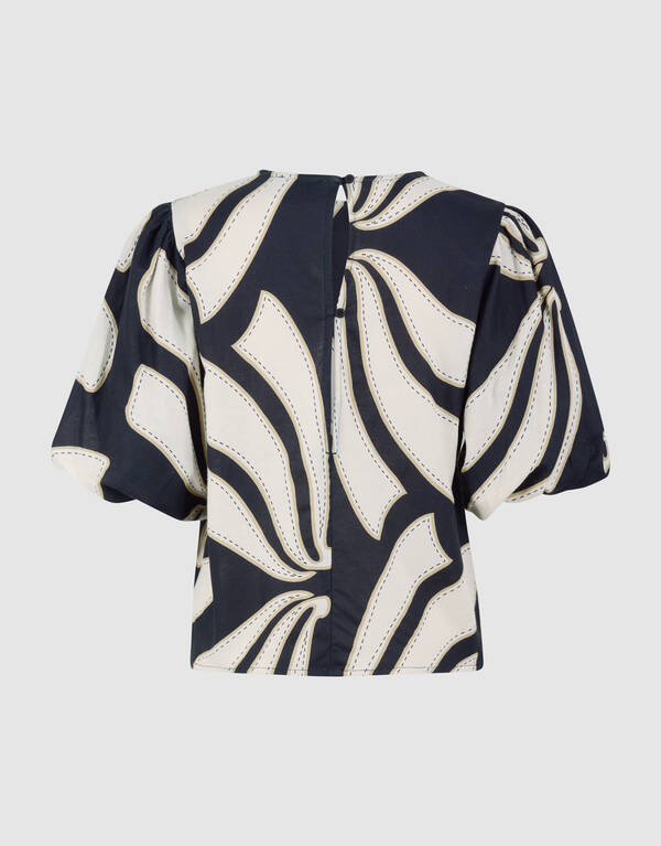 Printed Puff Top Zwart SHOEBY WOMEN