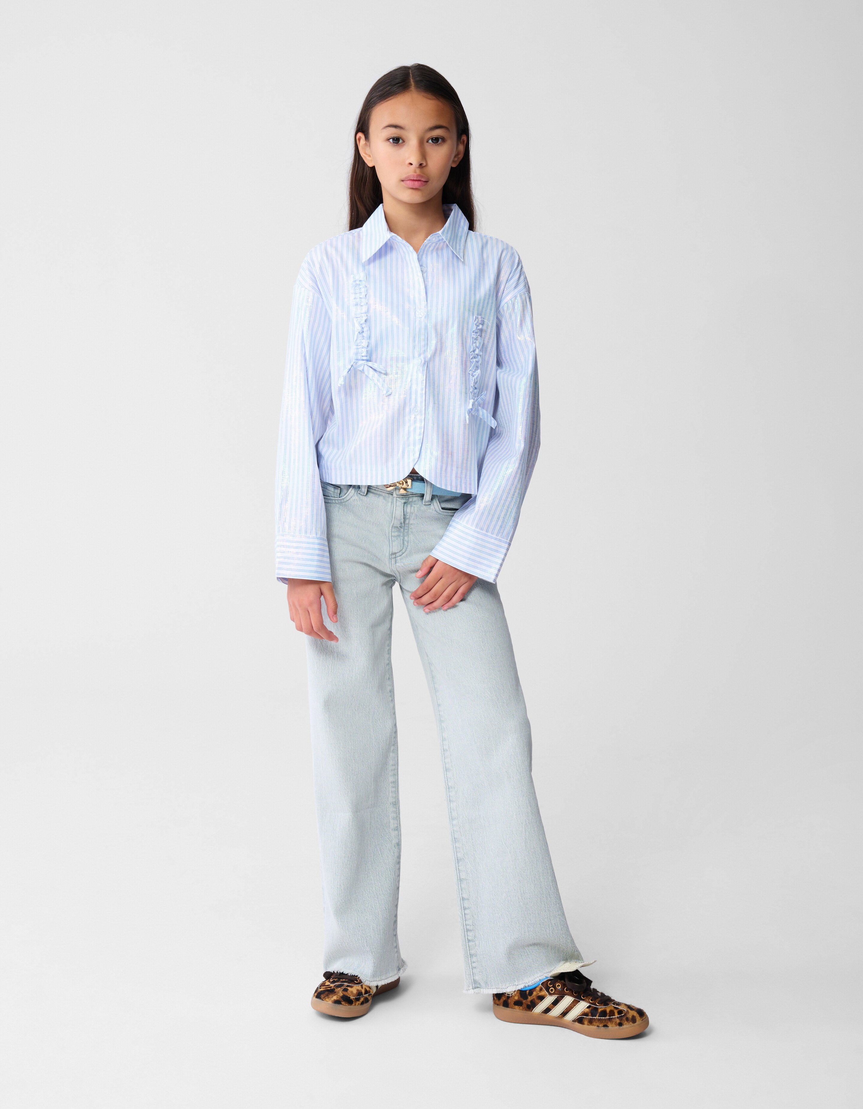 Shiny Pinstripe Blouse Lichtblauw SHOEBY GIRLS
